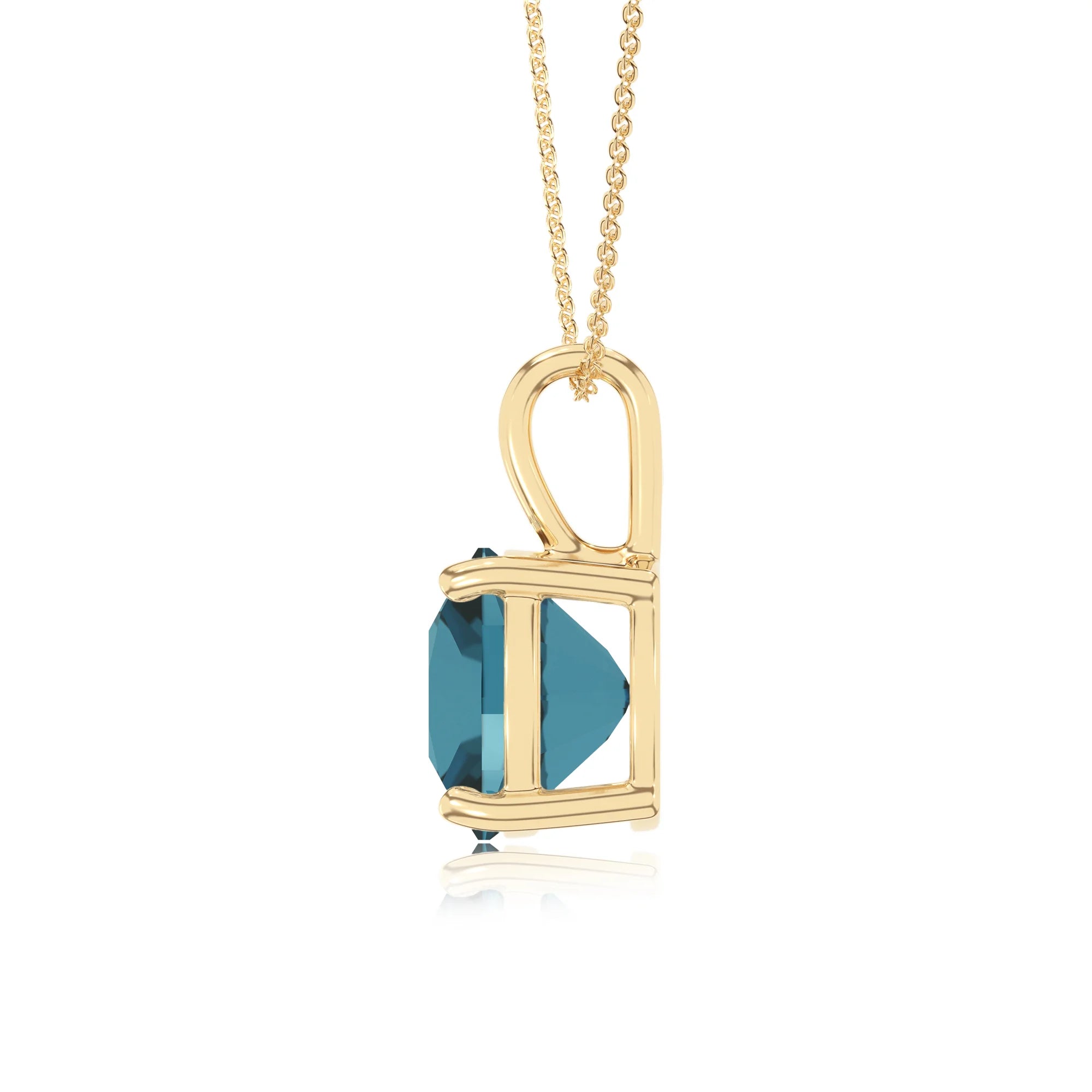 natural london-blue-topaz cushion solitaire necklaces in yellow gold