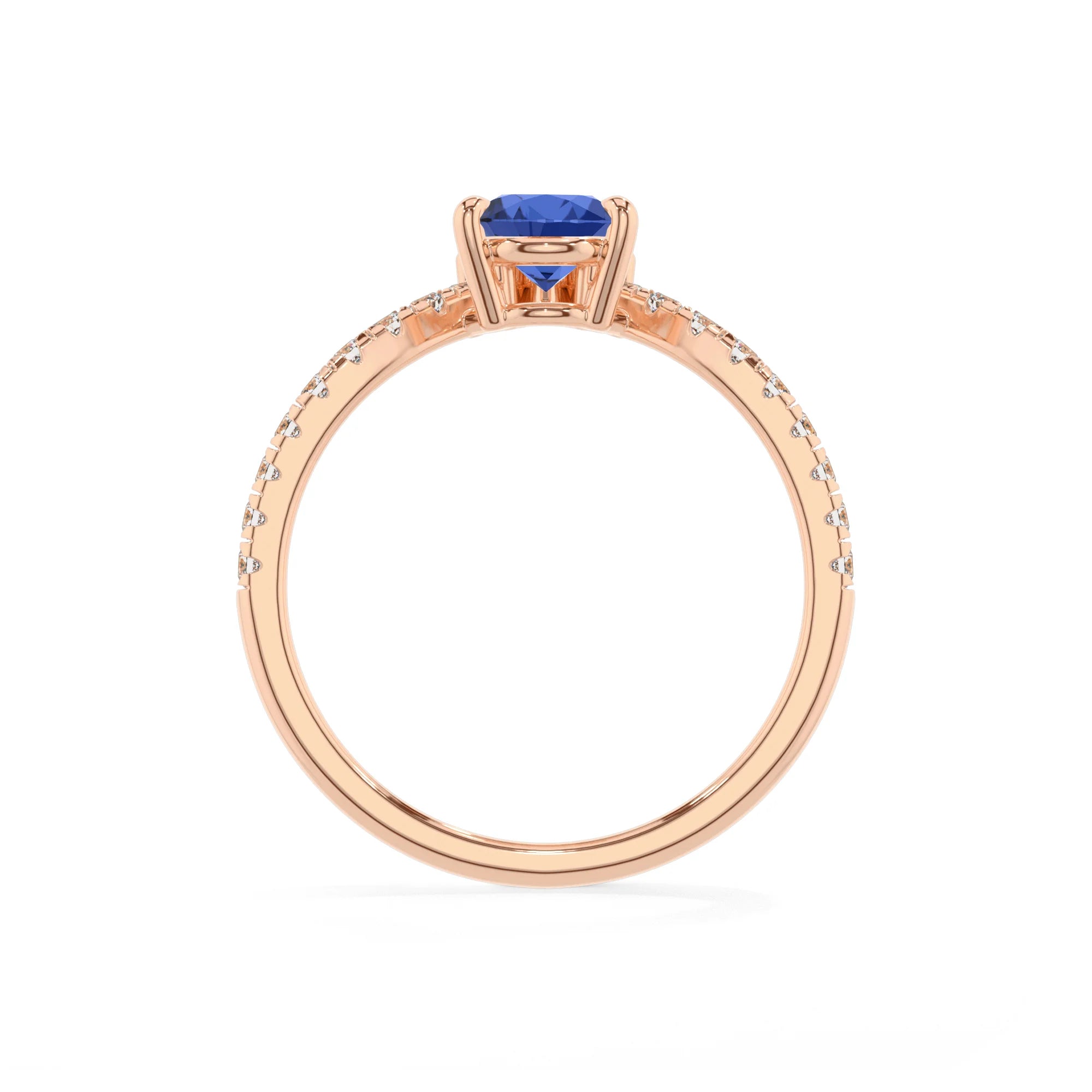 lab grown blue-sapphire pear solitaire rings in rose gold