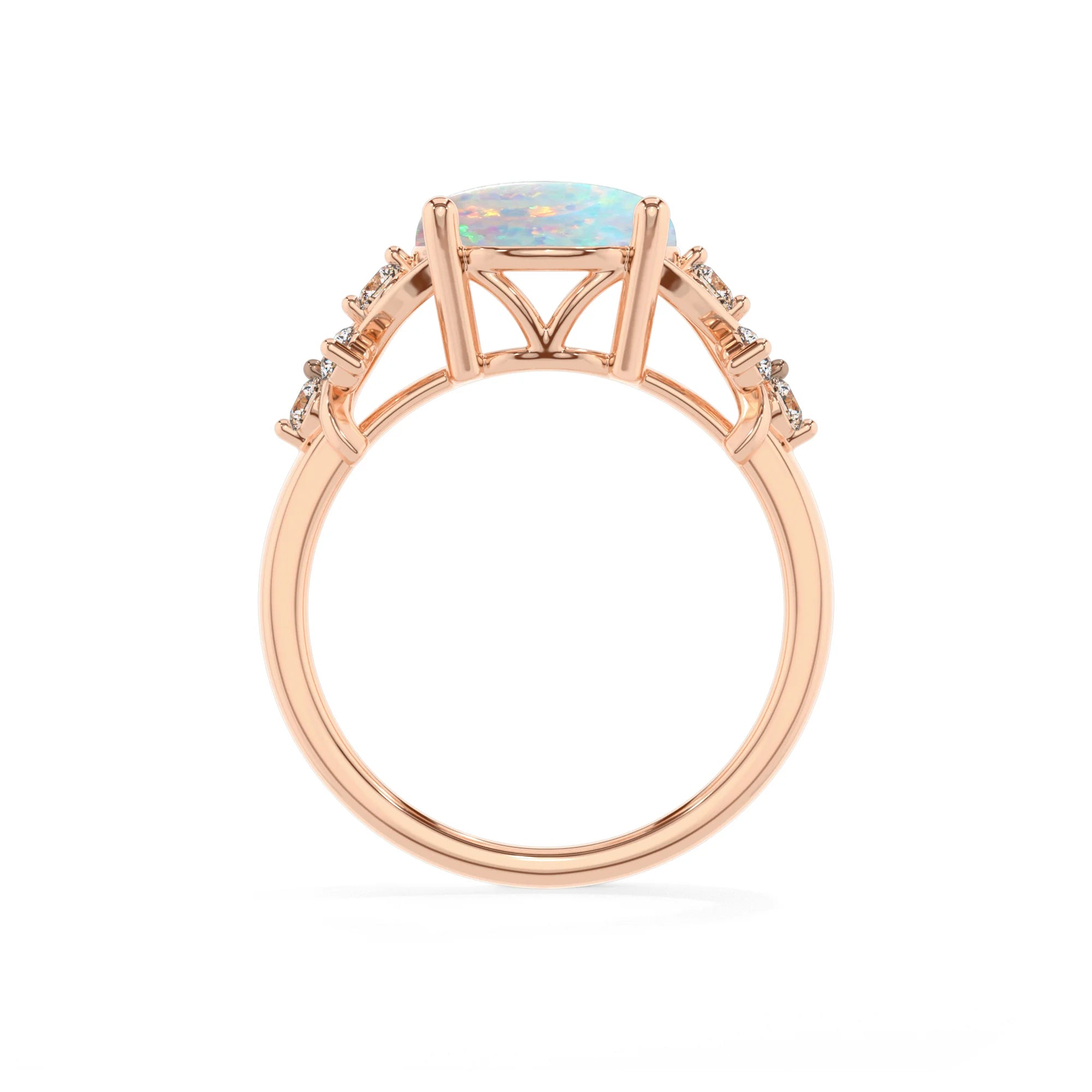 lab grown opal round solitaire rings in rose gold