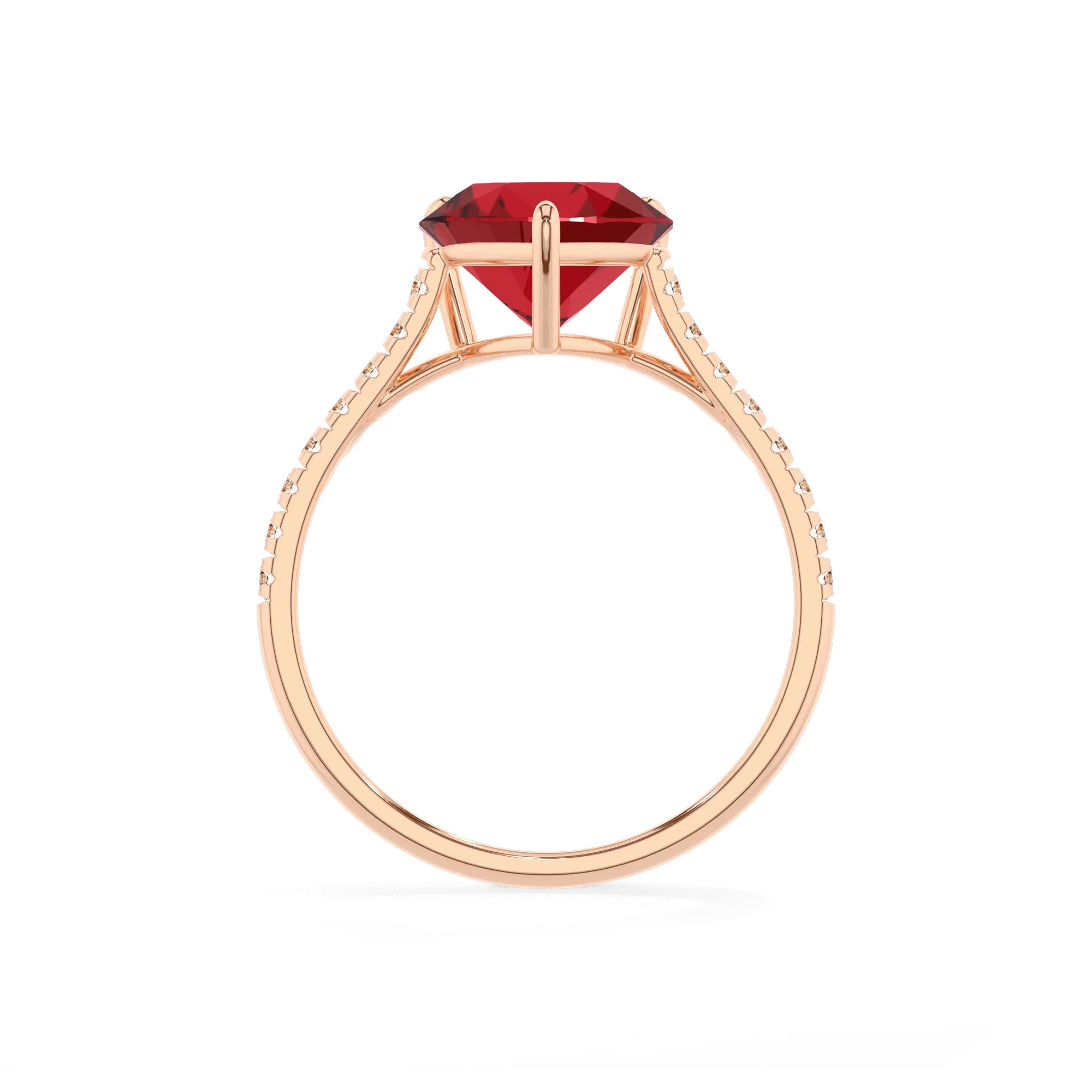 lab grown ruby heart half eternity solitaire engagement rings in rose gold