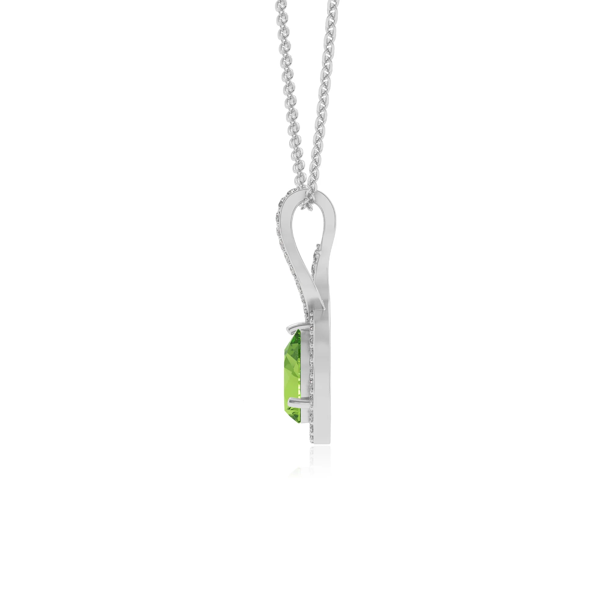 natural peridot pear necklaces in white gold