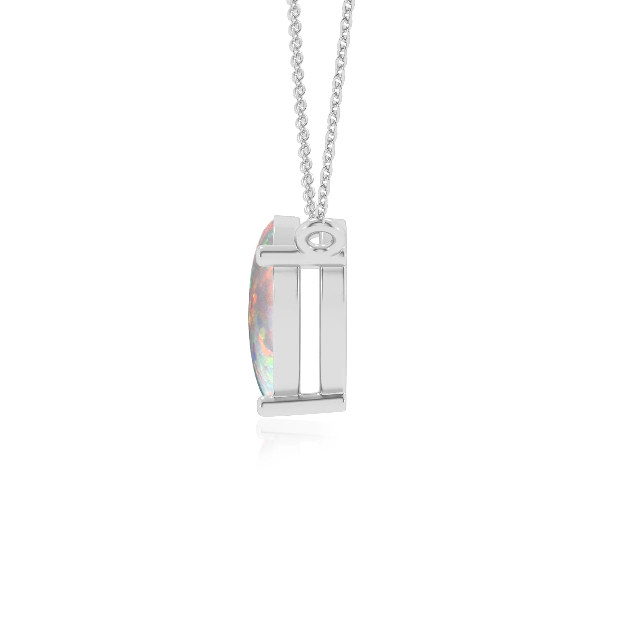 lab grown opal pear solitaire necklaces in white gold