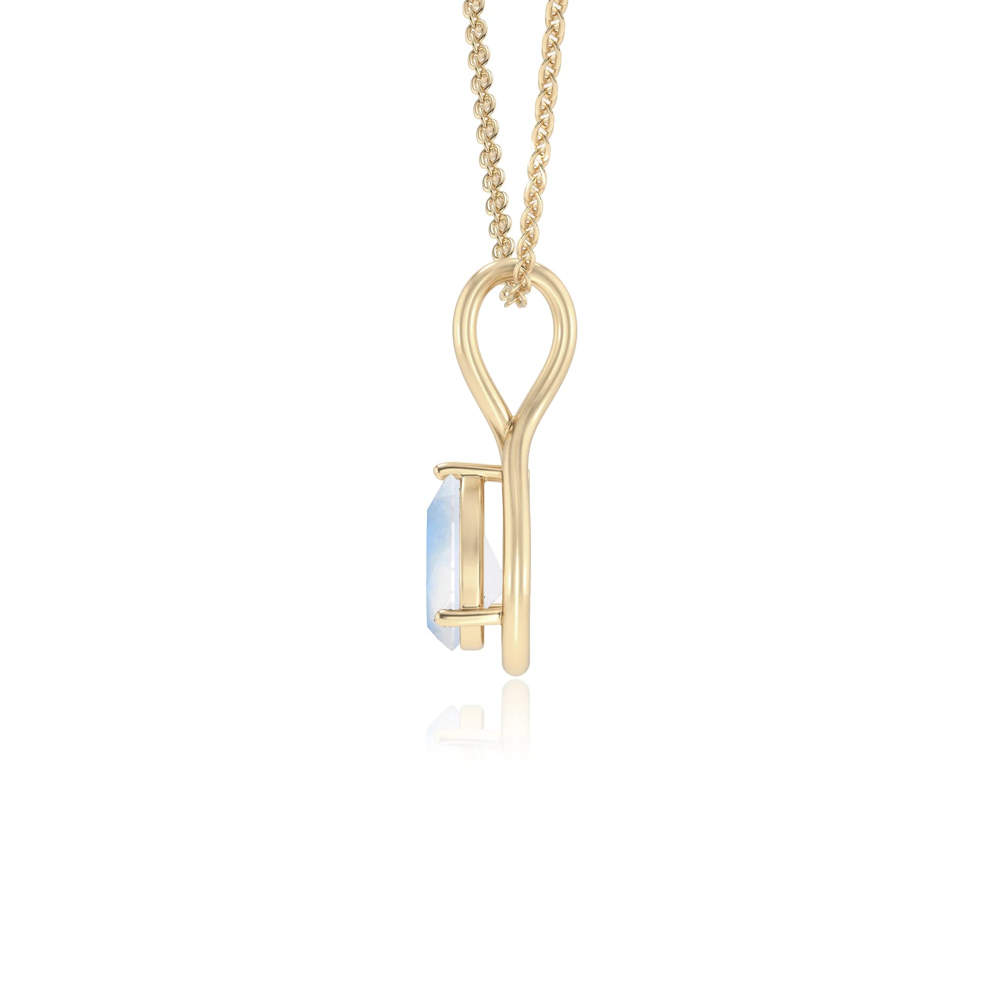 natural rainbow-moonstone pear solitaire necklaces in yellow gold