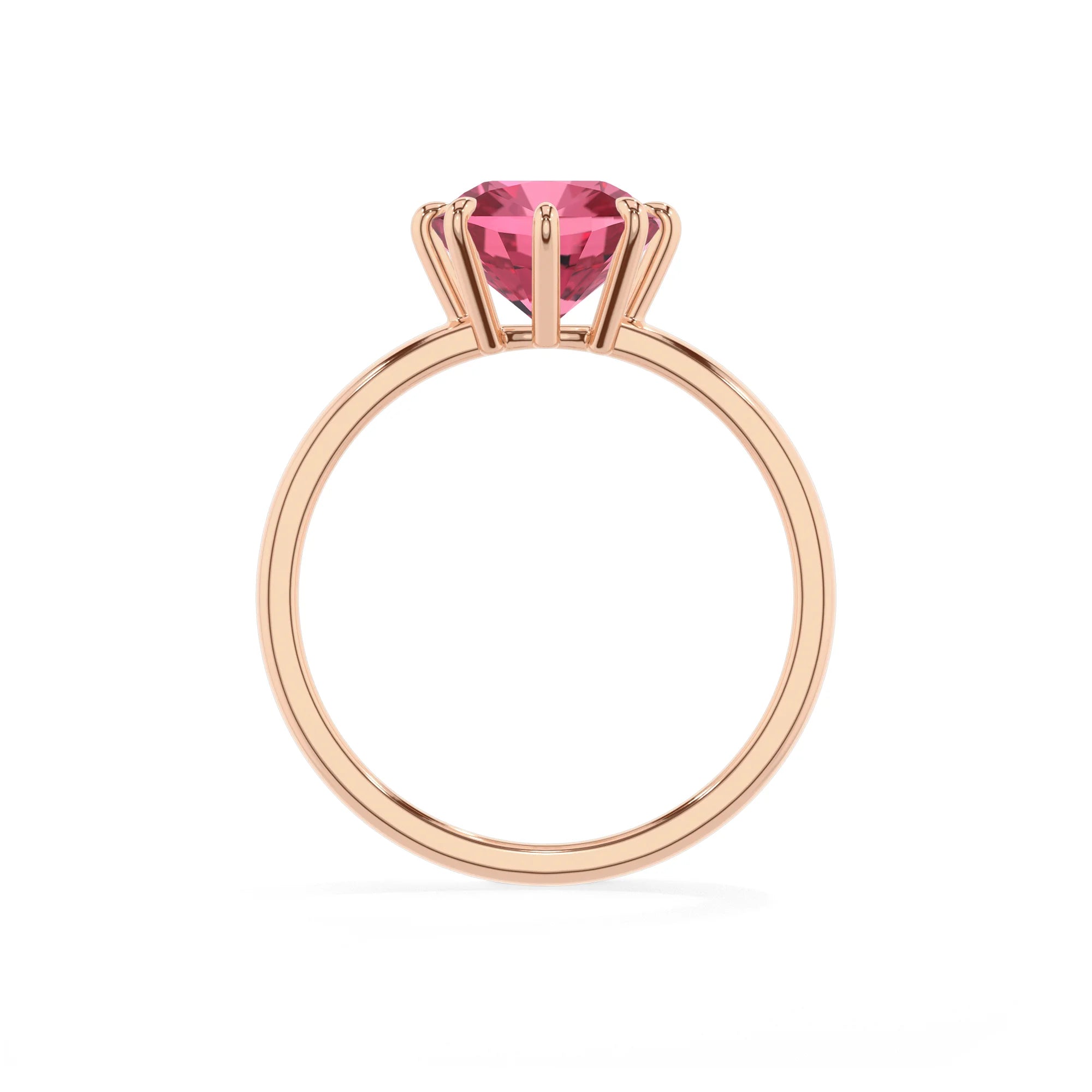 lab grown pink-tourmaline cushion solitaire rings in rose gold