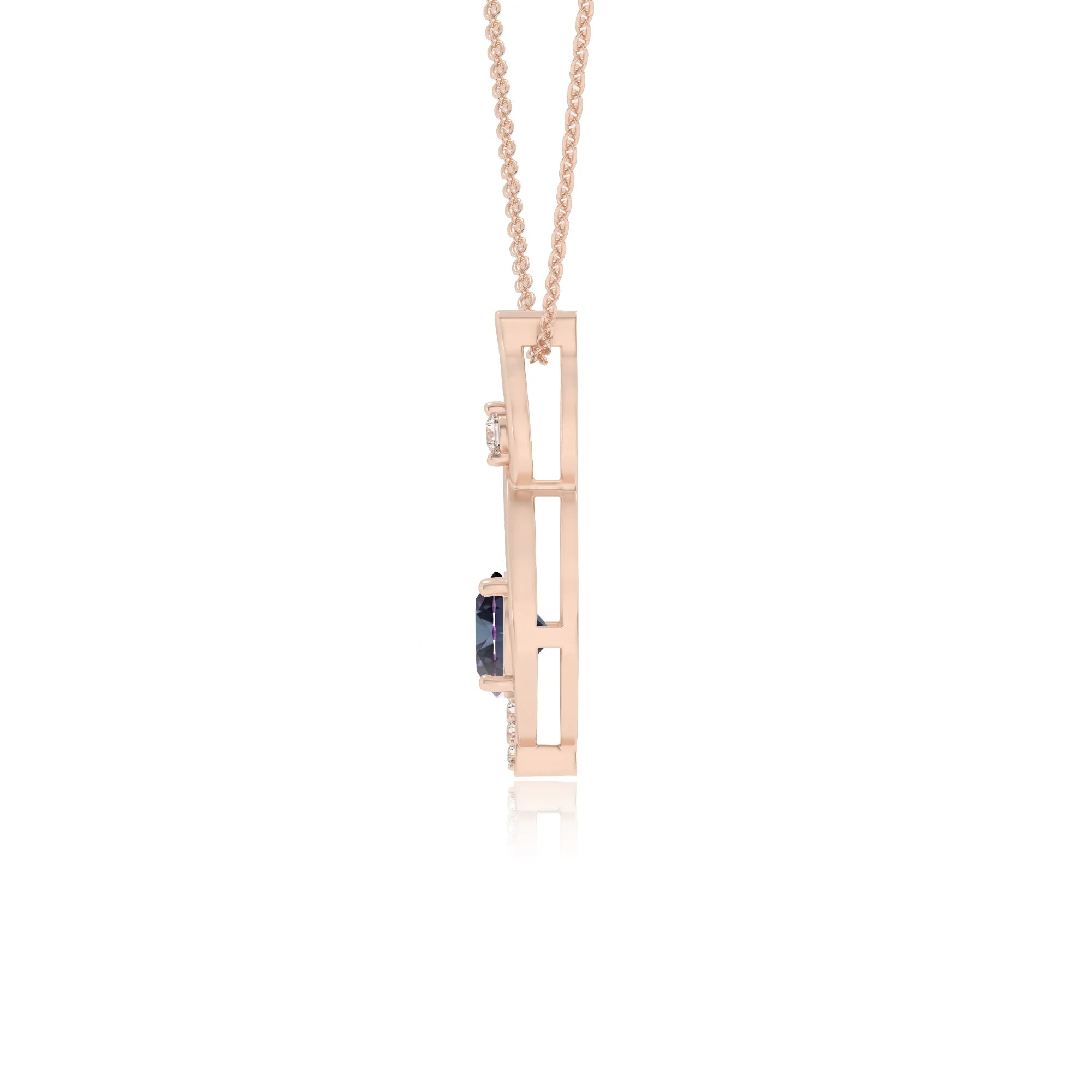 lab grown alexandrite round solitaire necklaces in rose gold