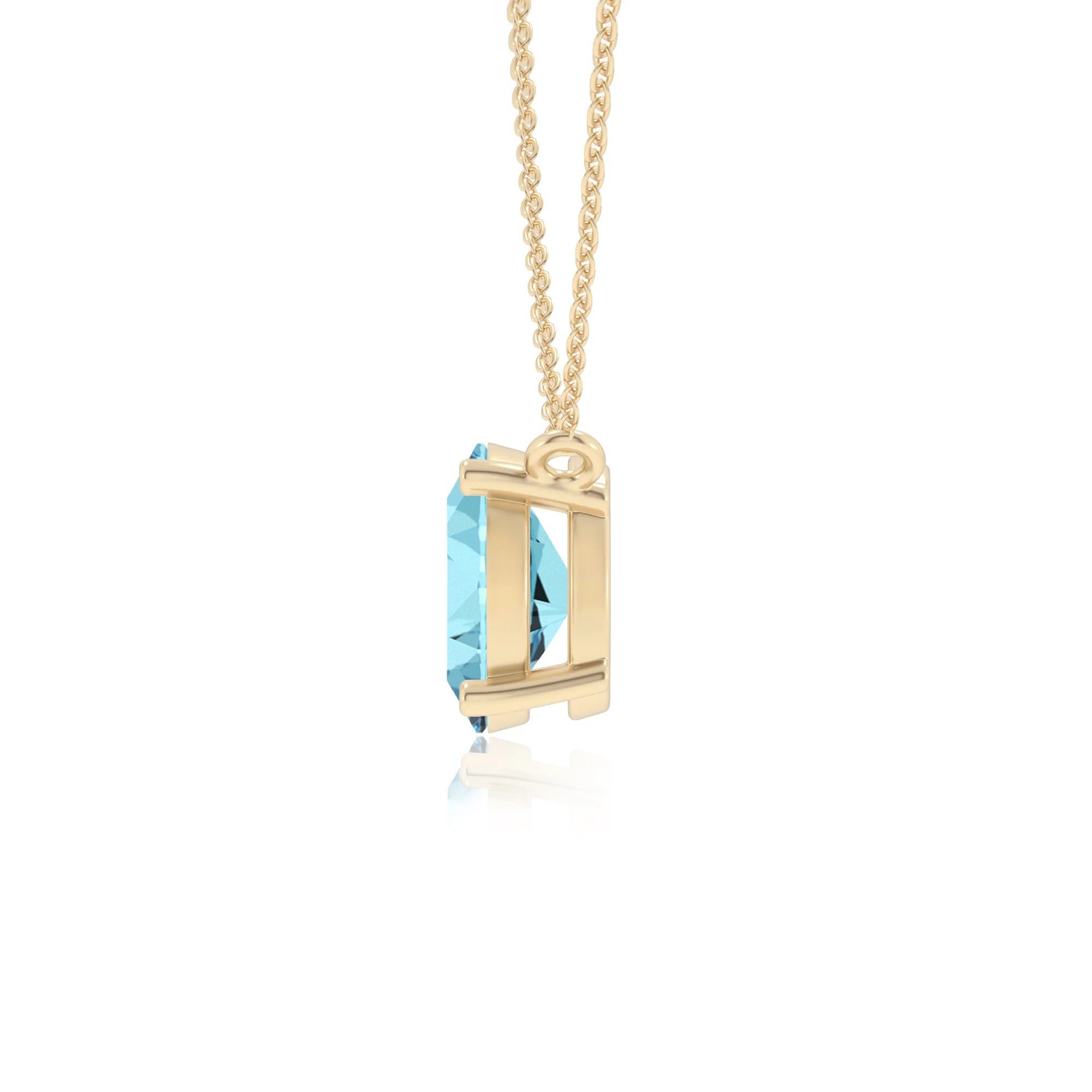 lab grown aquamarine oval solitaire necklaces in yellow gold