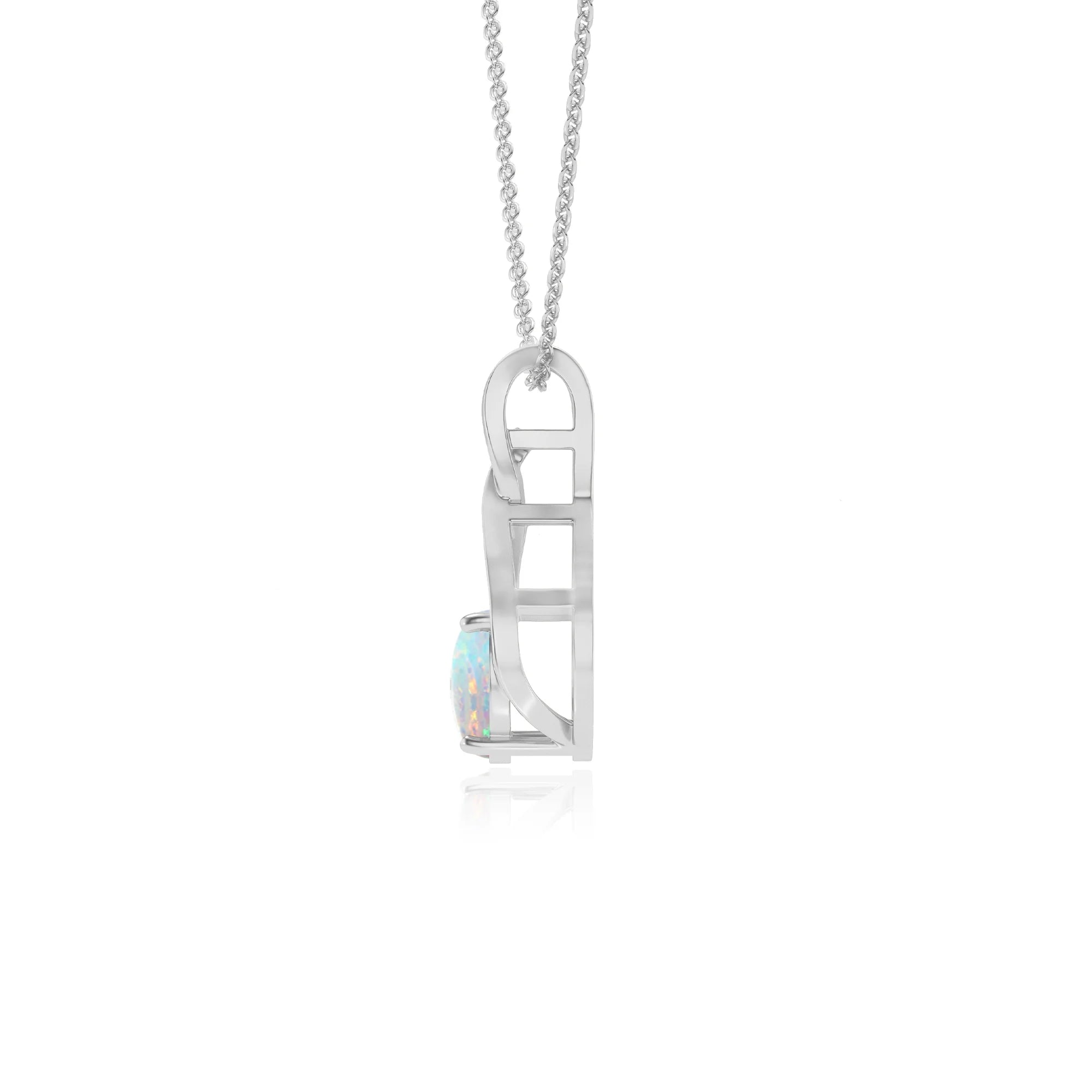 lab grown opal round solitaire necklaces in sterling silver