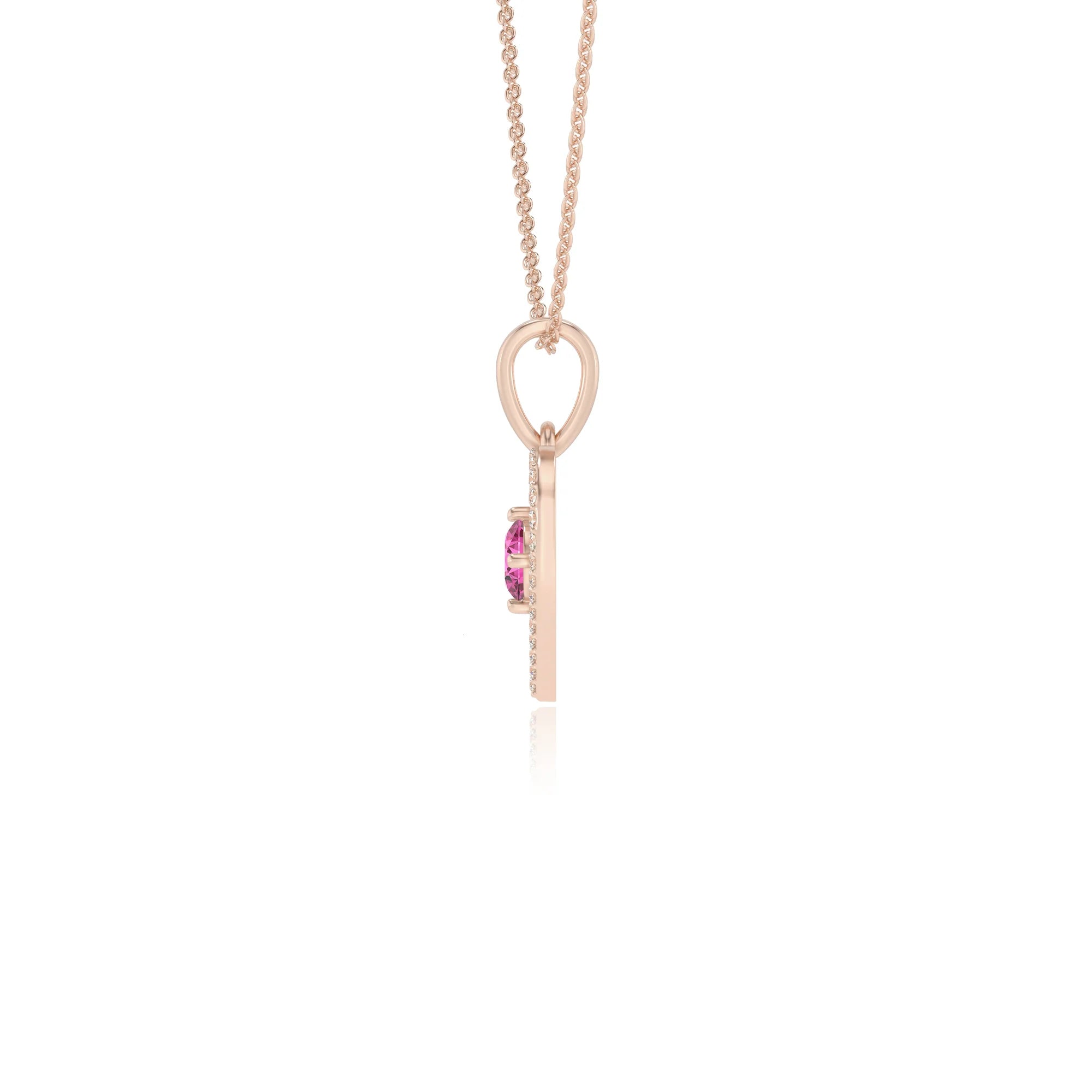 lab grown pink-sapphire round infinity necklaces in rose gold