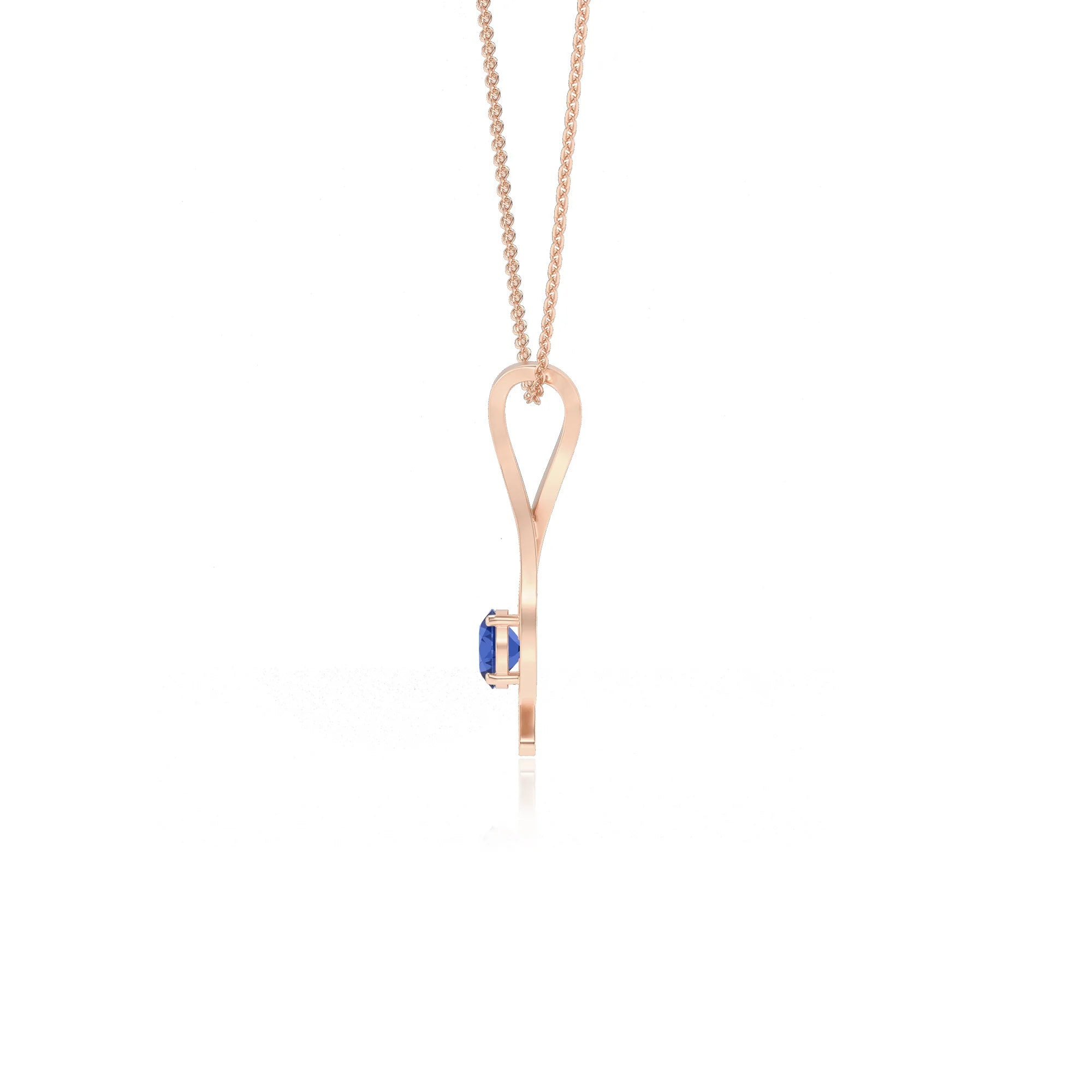 lab grown blue-sapphire round solitaire necklaces in rose gold