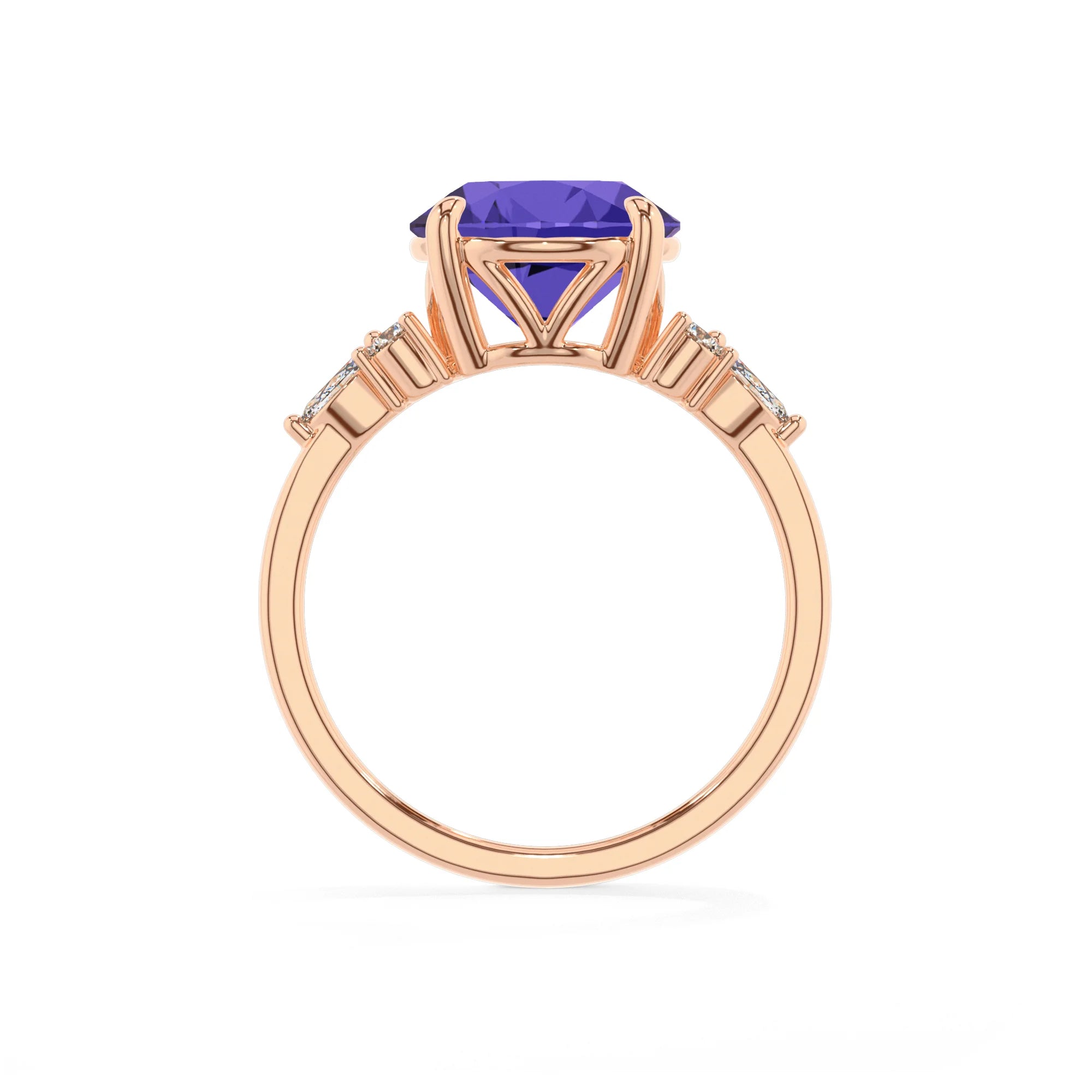 lab grown tanzanite round solitaire rings in rose gold