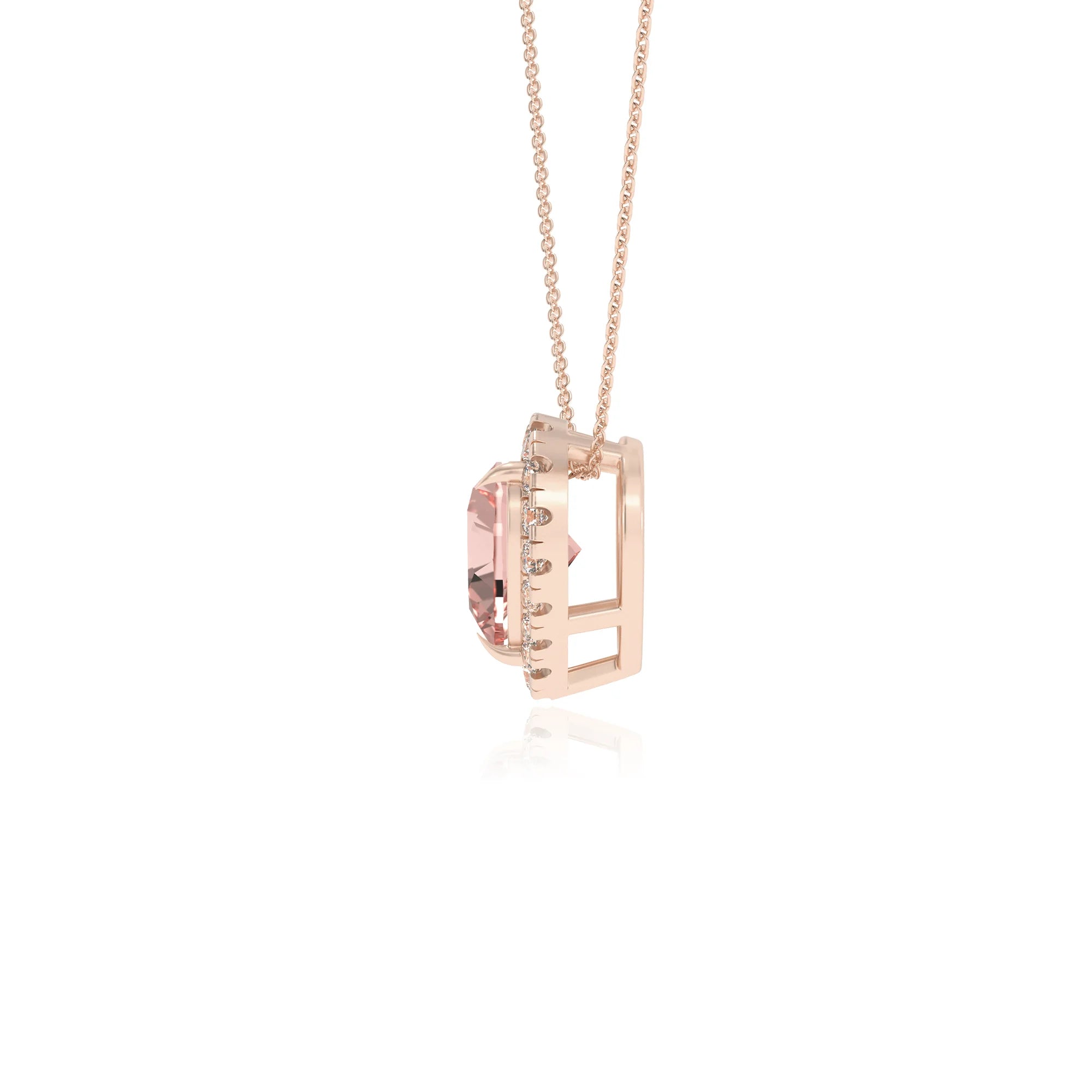 lab grown morganite heart solitaire necklaces in rose gold
