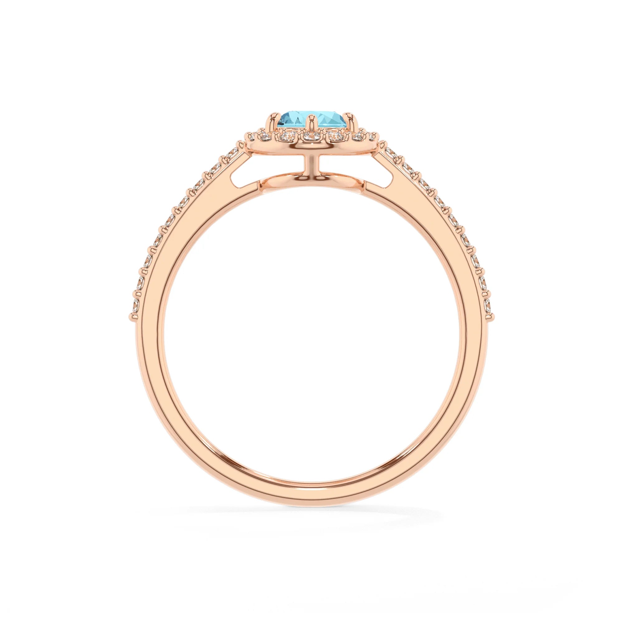 lab grown aquamarine pear solitaire rings in rose gold