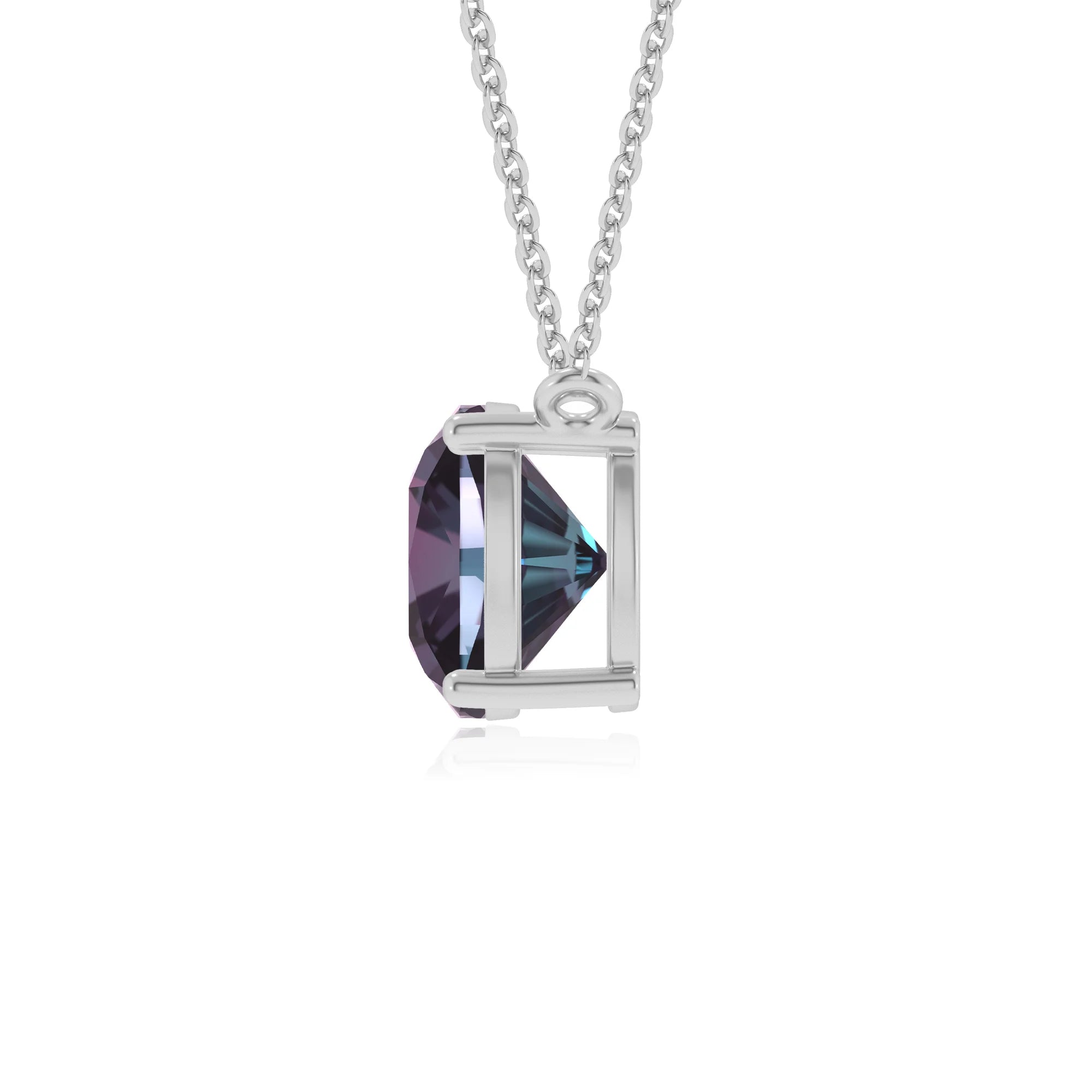 lab grown alexandrite cushion solitaire necklaces in sterling silver