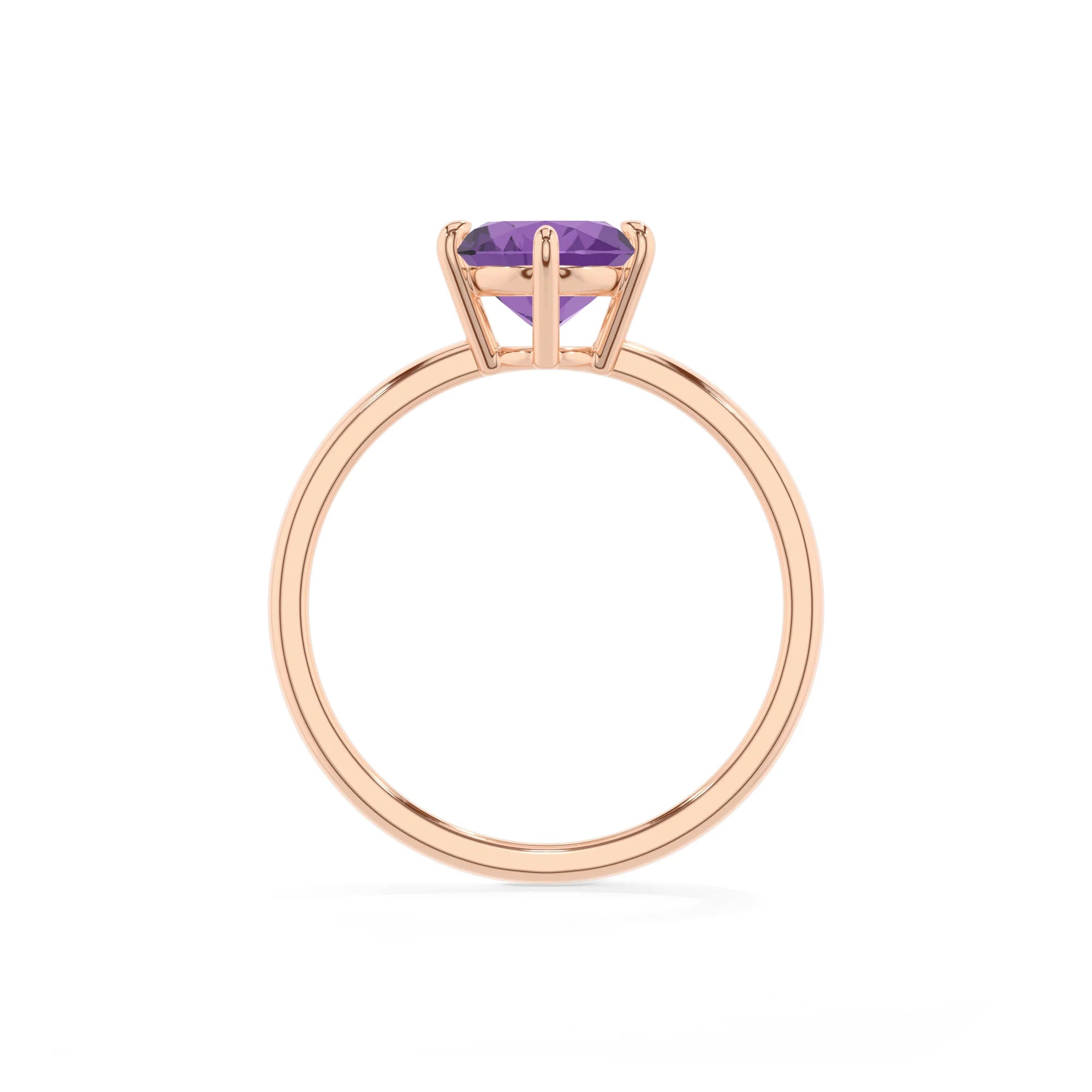 lab grown amethyst oval solitaire rings in rose gold