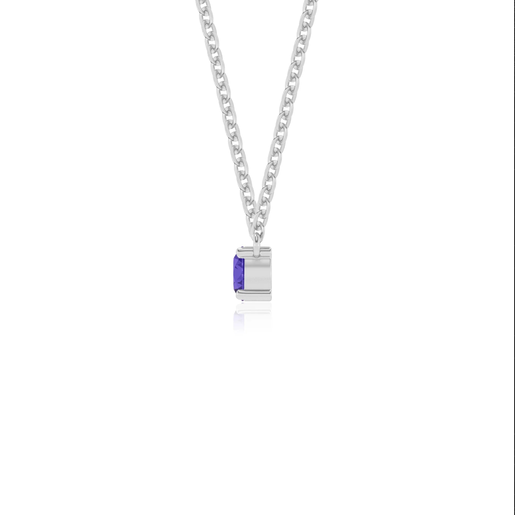 lab grown tanzanite round bar v-bale necklaces in white gold