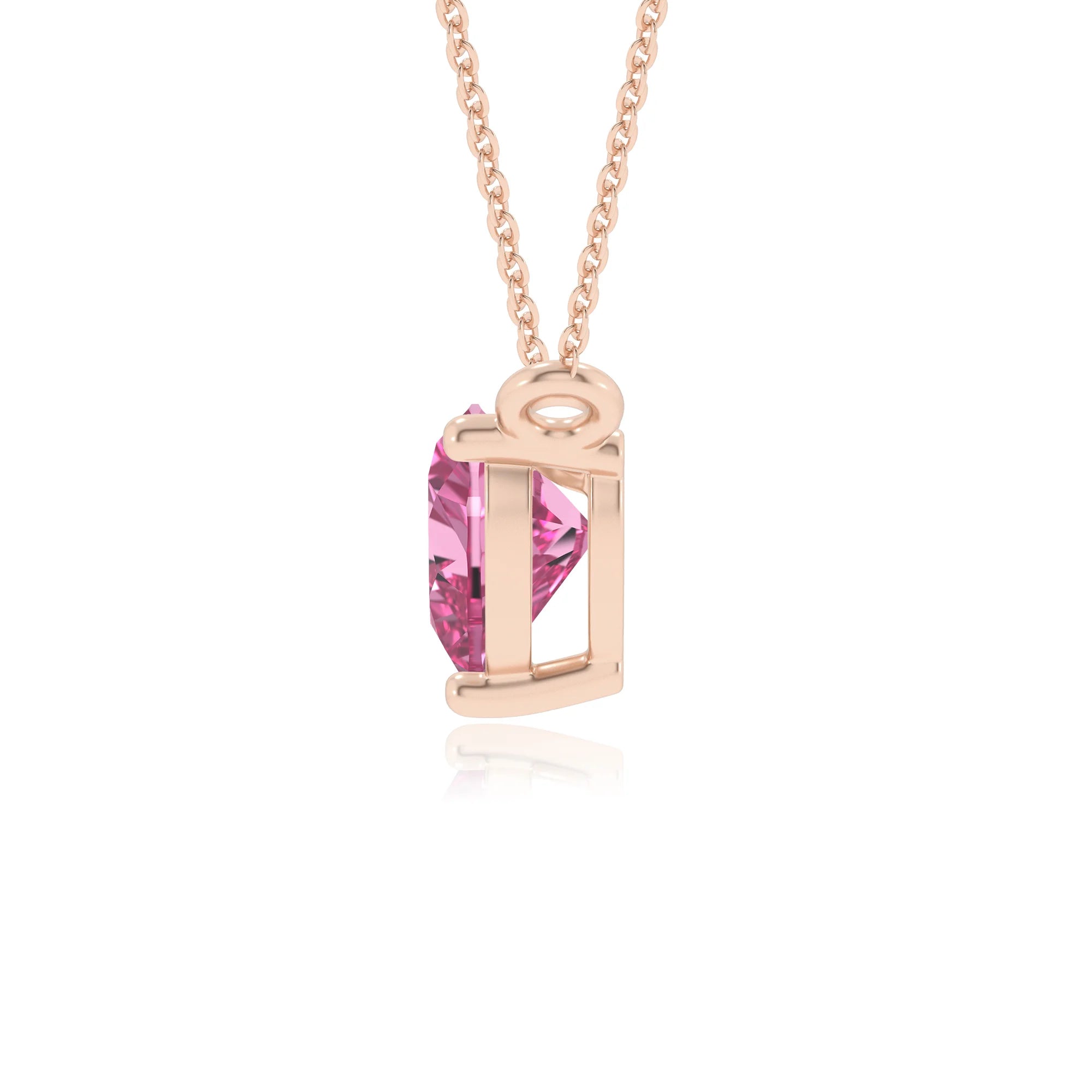 lab grown pink-sapphire heart solitaire necklaces in rose gold