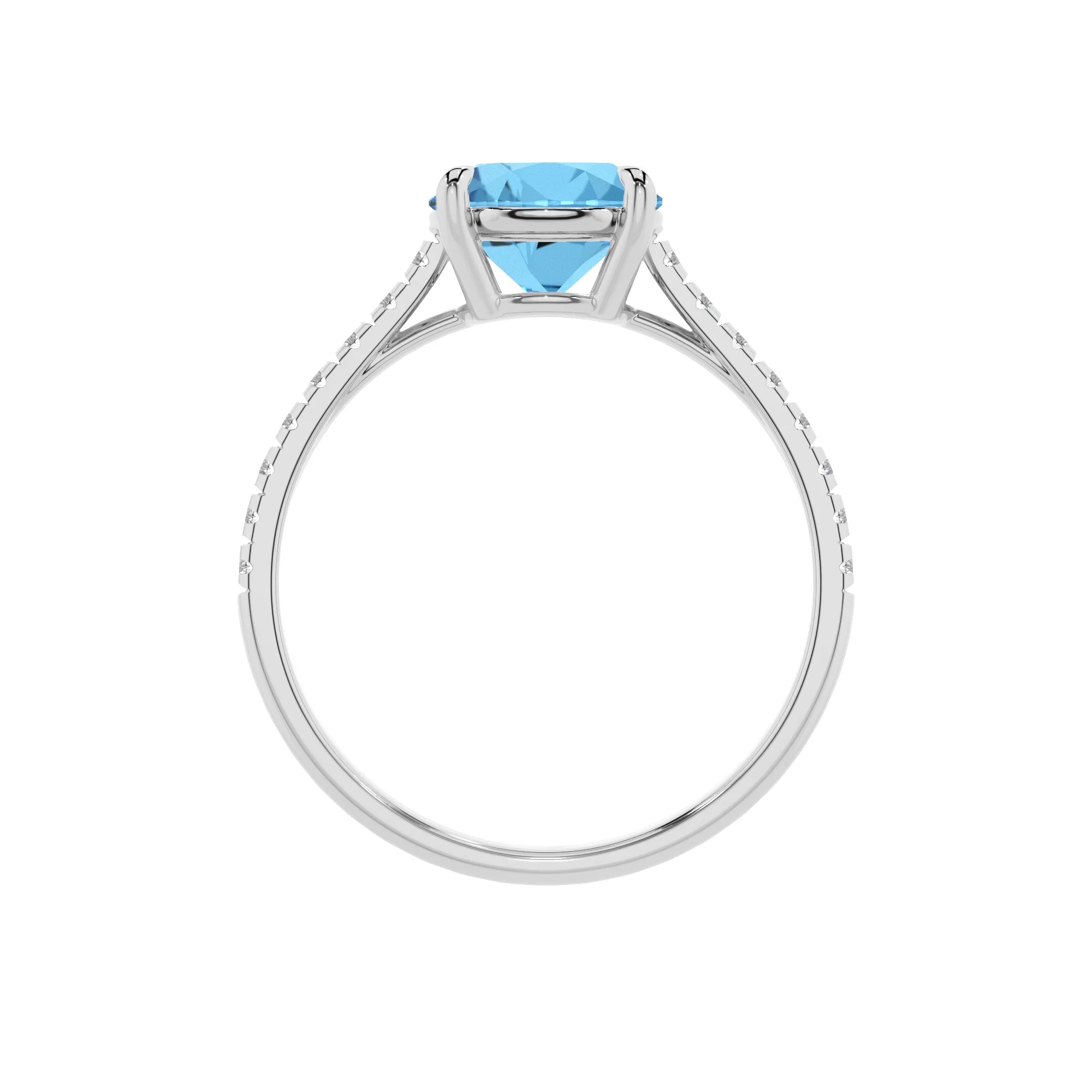 natural swiss-blue-topaz round half eternity solitaire engagement rings in sterling silver