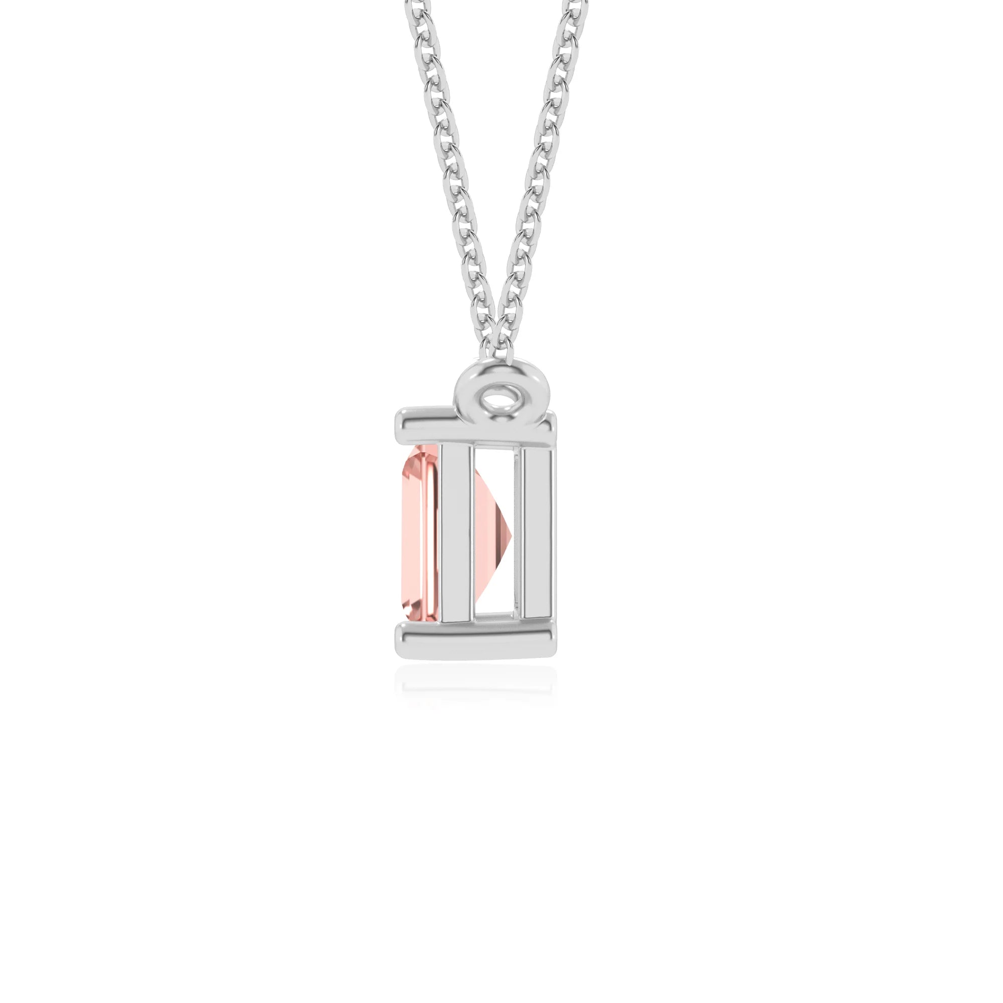 lab grown morganite emerald cut solitaire necklaces in platinum