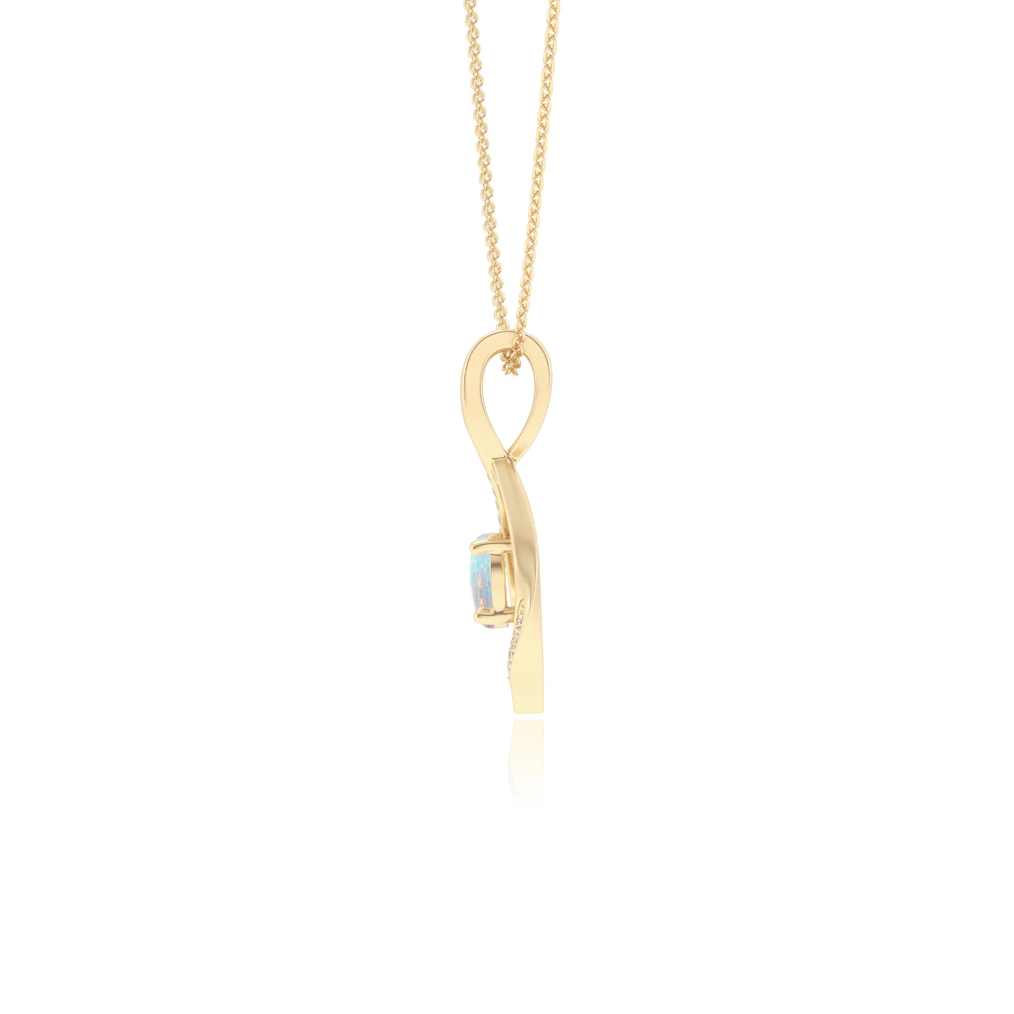 lab grown opal round solitaire necklaces in yellow gold