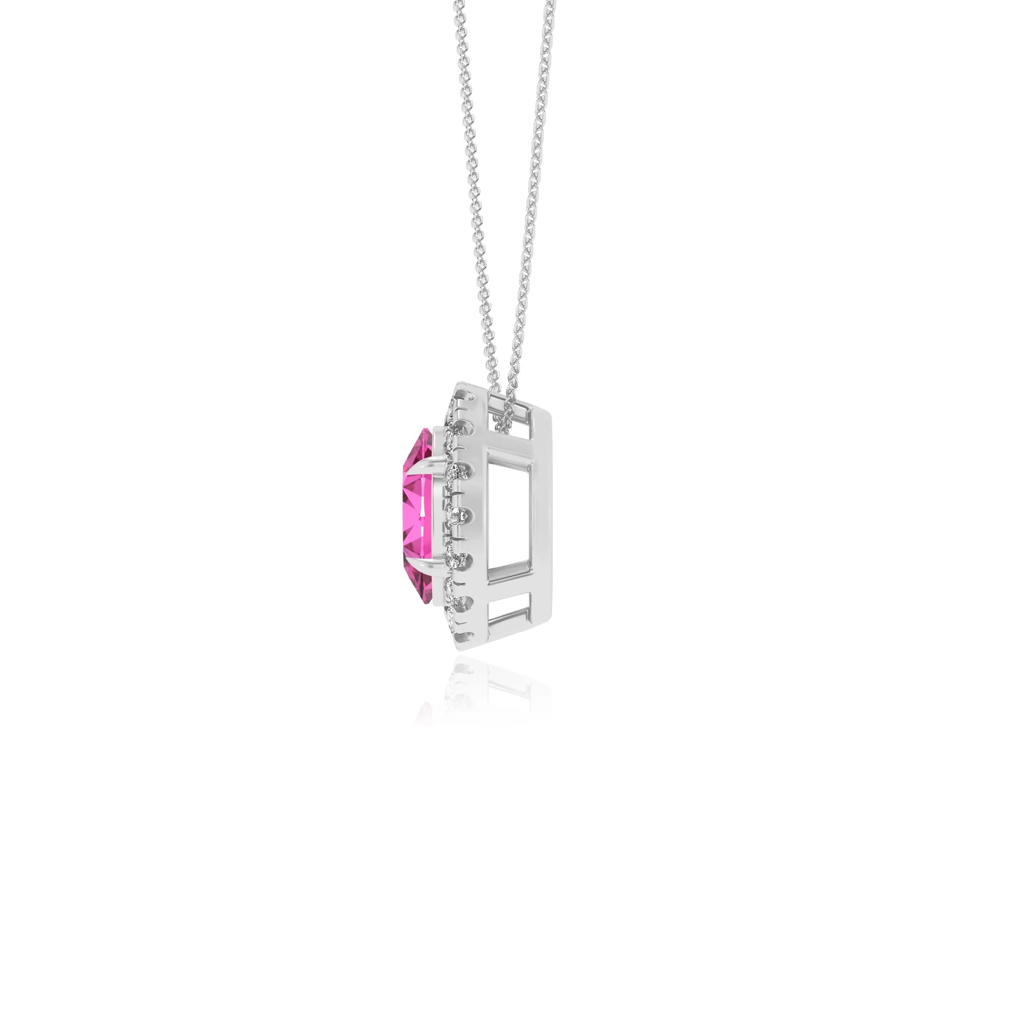 lab grown pink sapphire oval solitaire necklaces in white gold