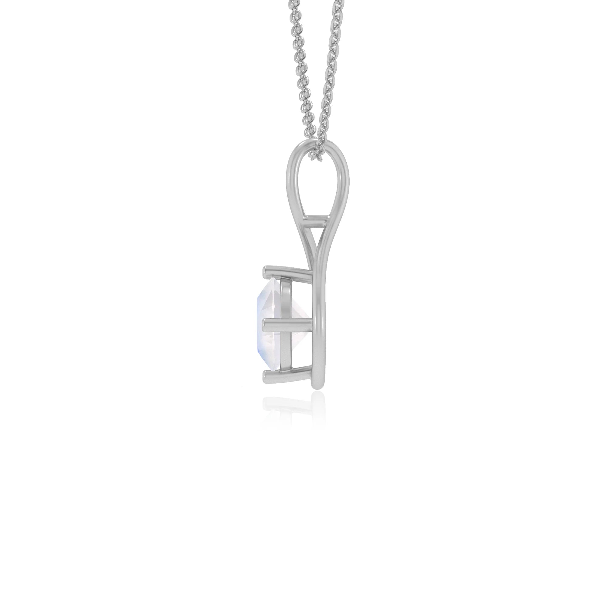 natural rainbow-moonstone round solitaire necklaces in white gold