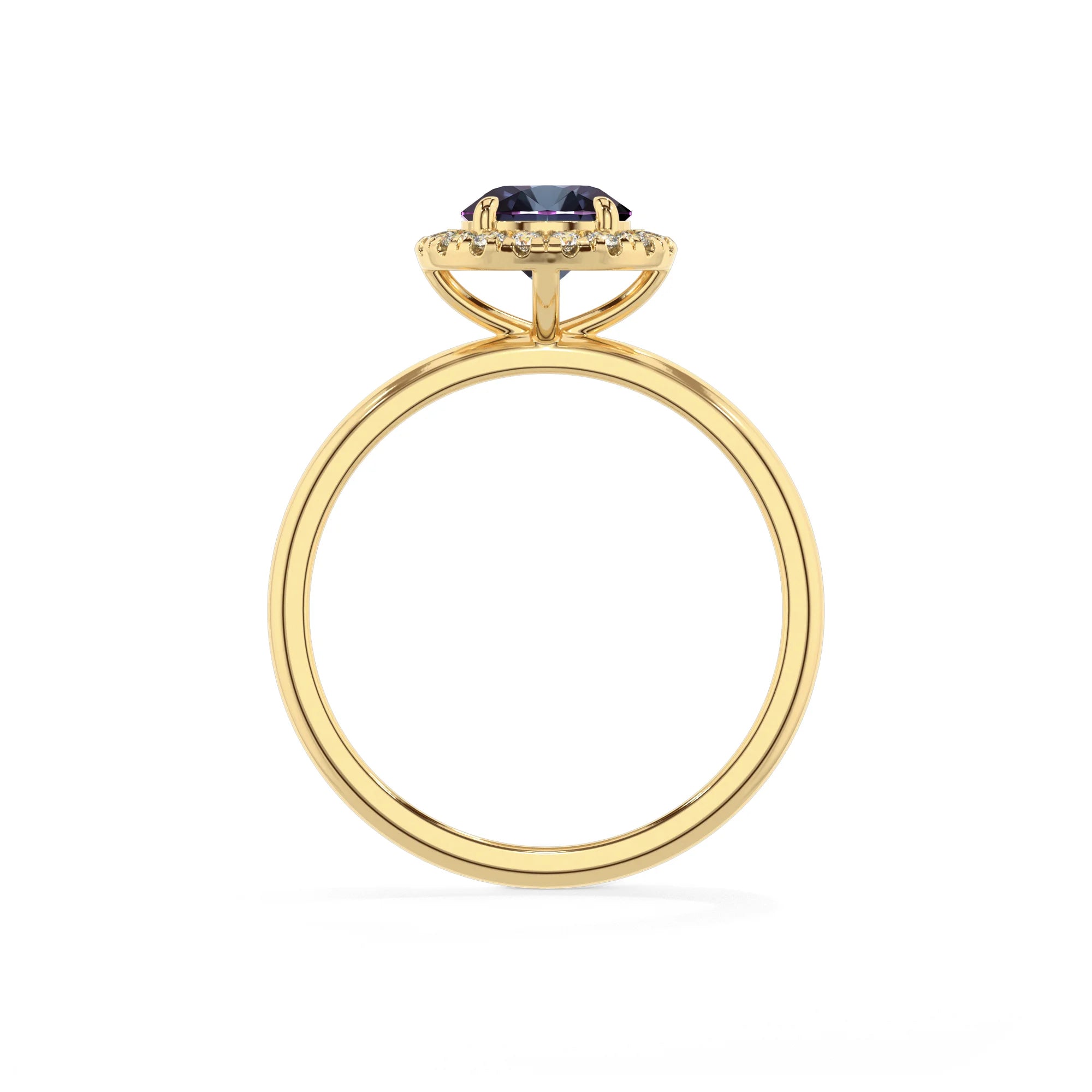 lab grown alexandrite round solitaire rings in yellow gold