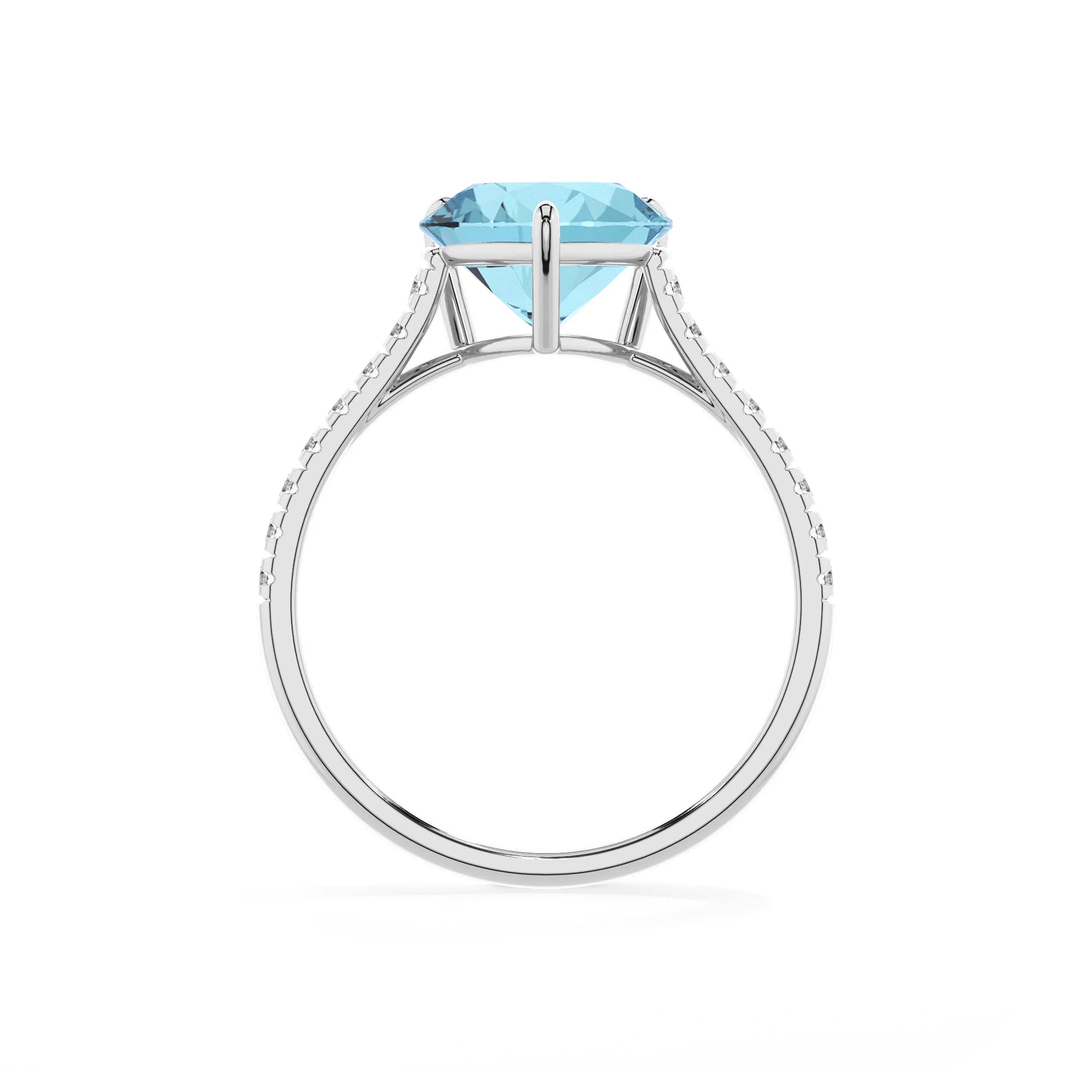 lab grown aquamarine heart half eternity solitaire engagement rings in sterling silver