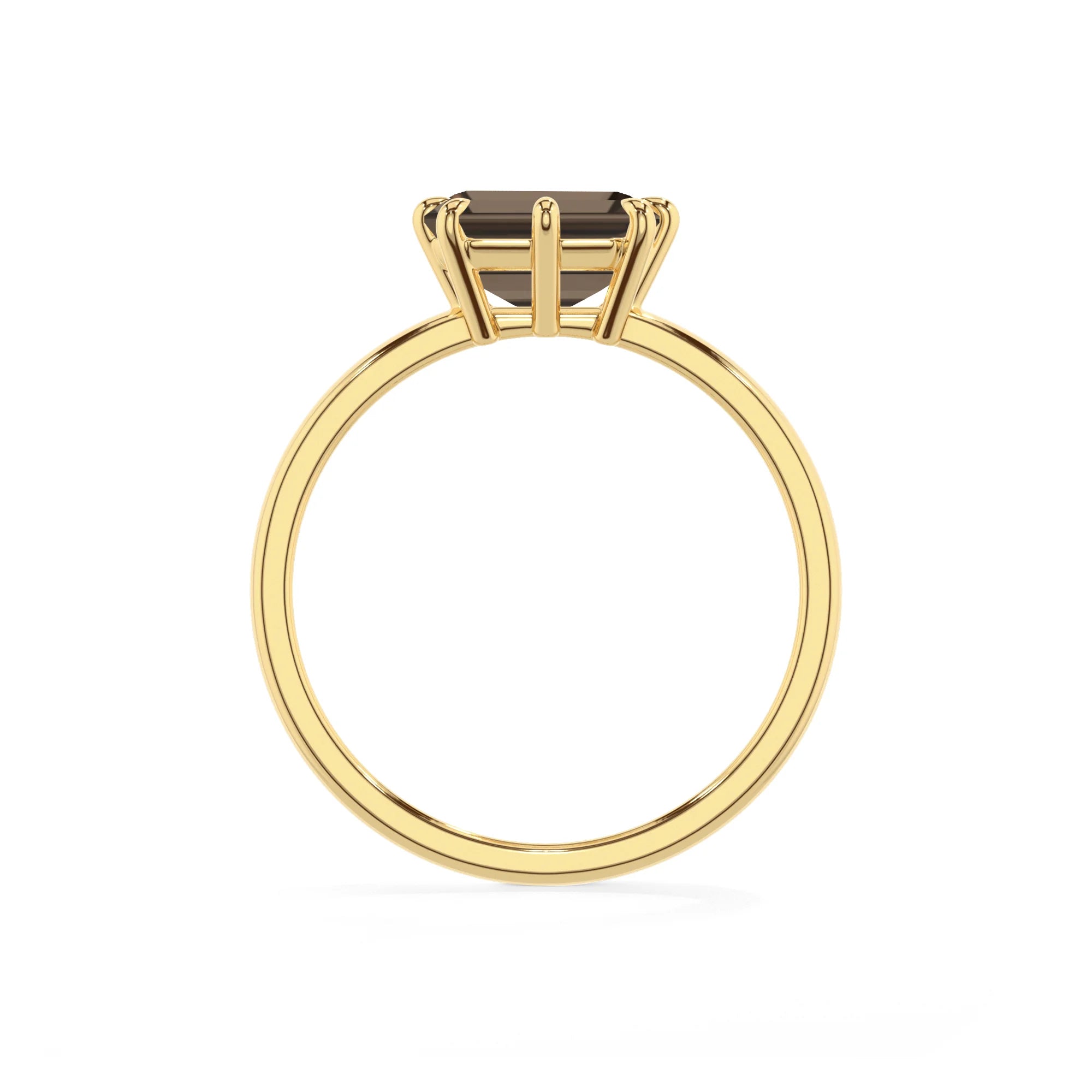 natural smoky-quartz emerald cut solitaire rings in yellow gold
