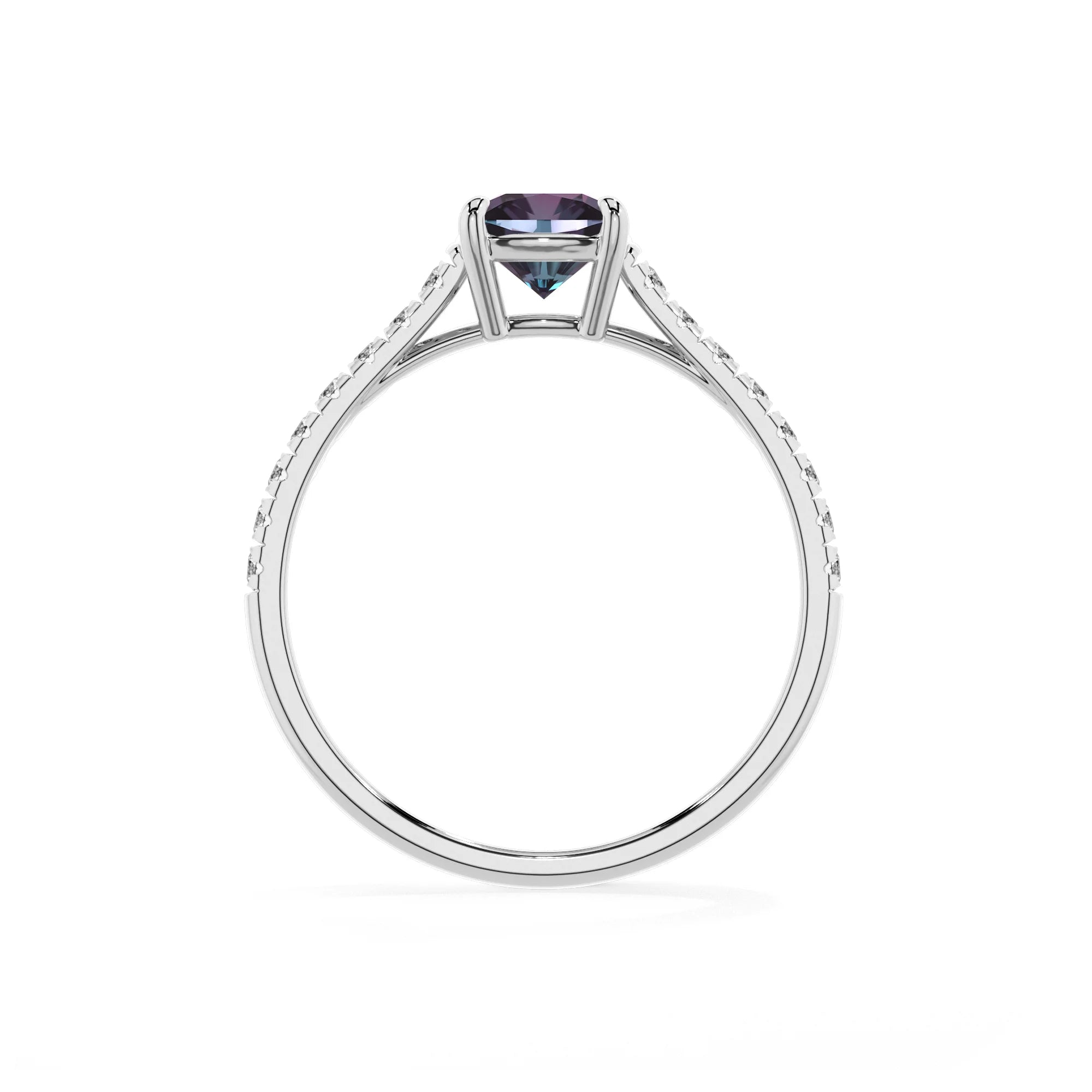 lab grown alexandrite cushion half eternity solitaire engagement rings in white gold