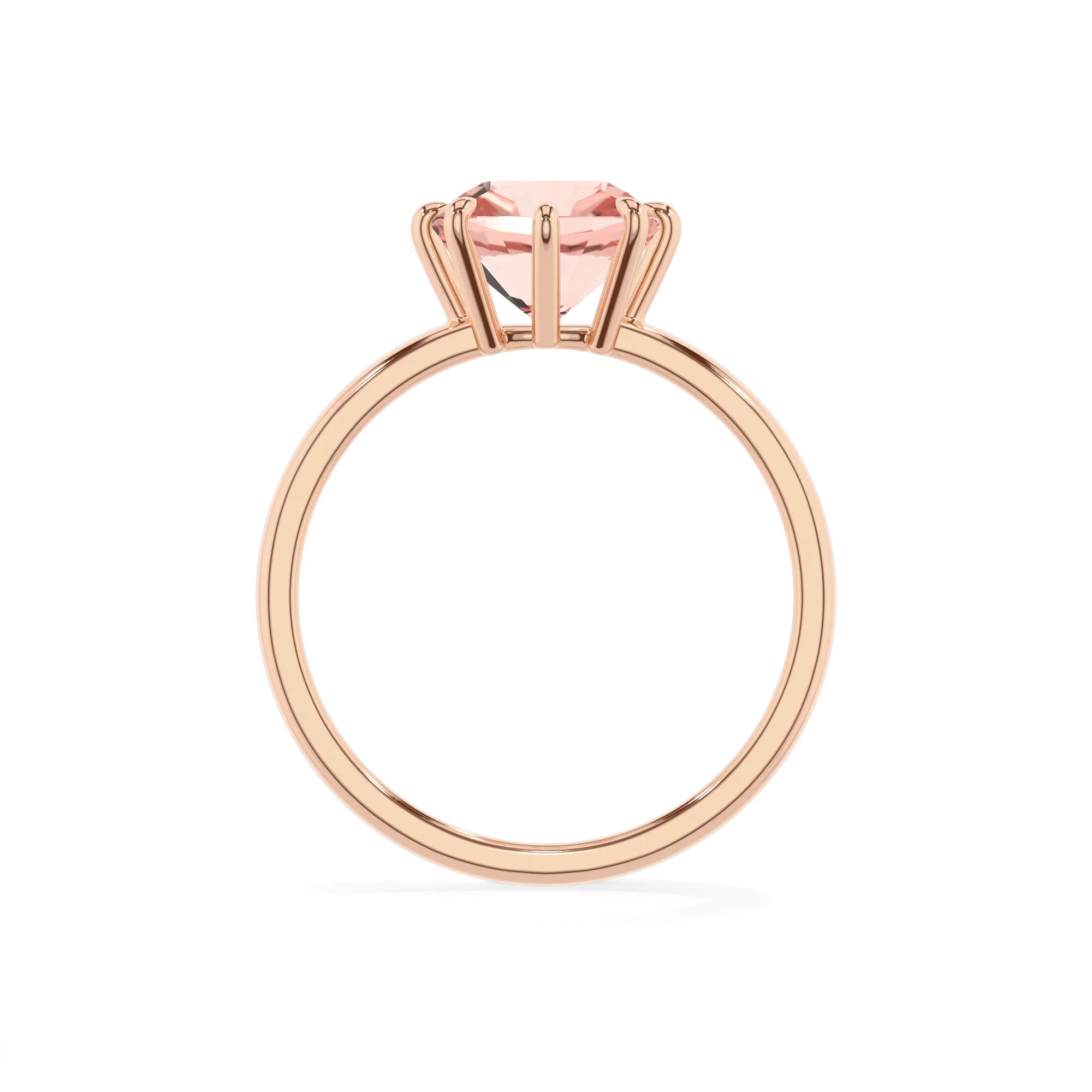 lab grown morganite cushion solitaire rings in rose gold