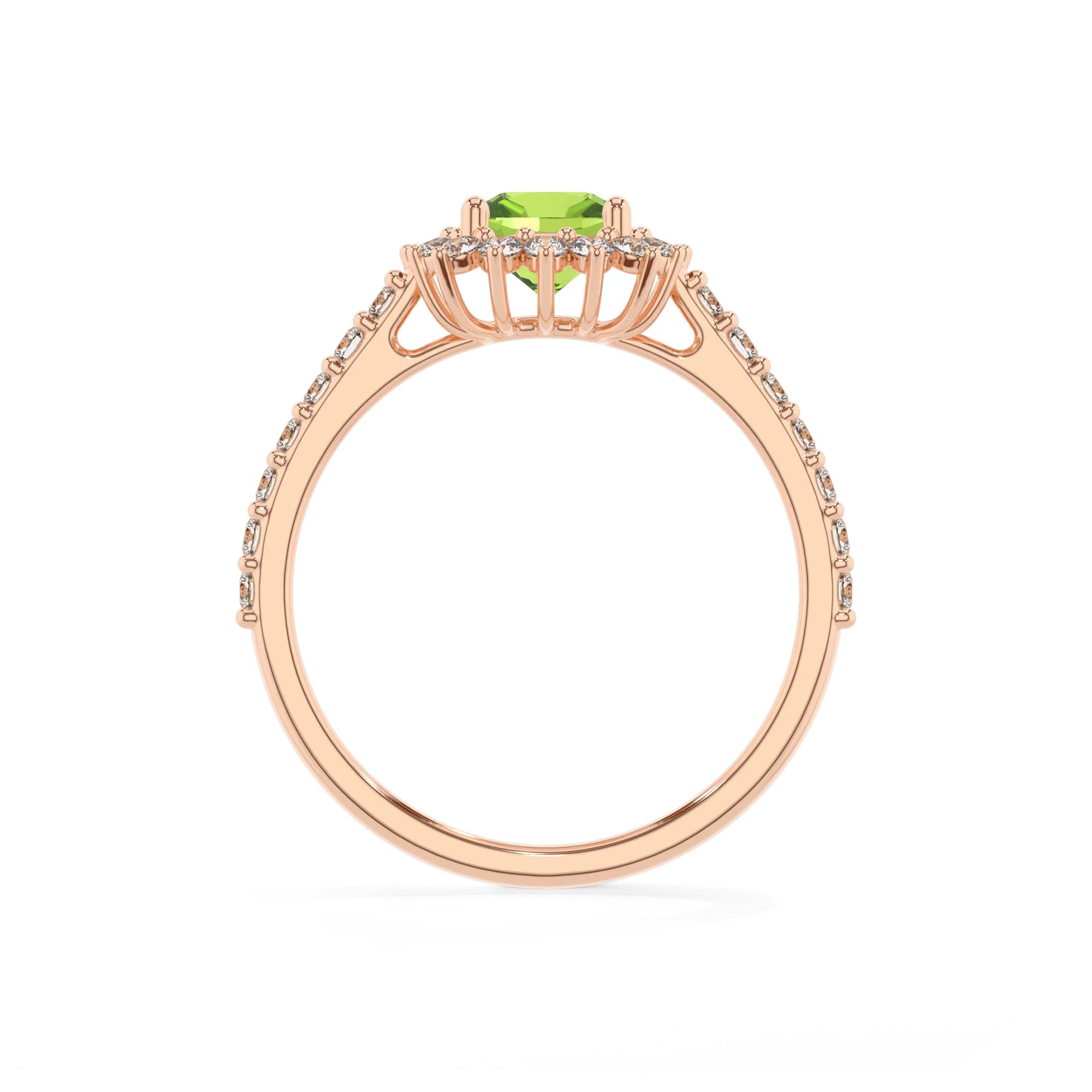 natural peridot cushion solitaire rings in rose gold