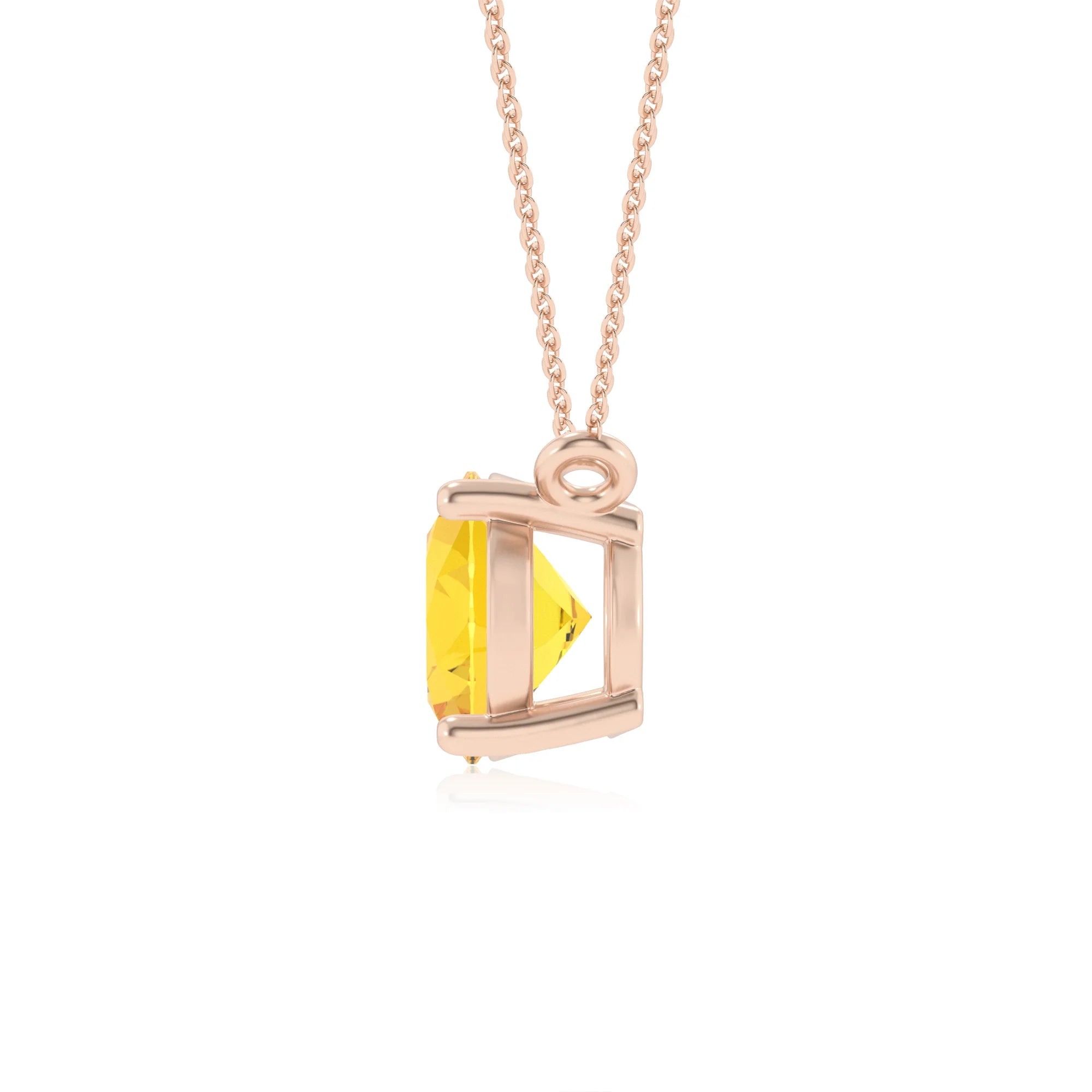 lab grown yellow-sapphire oval solitaire necklaces in rose gold