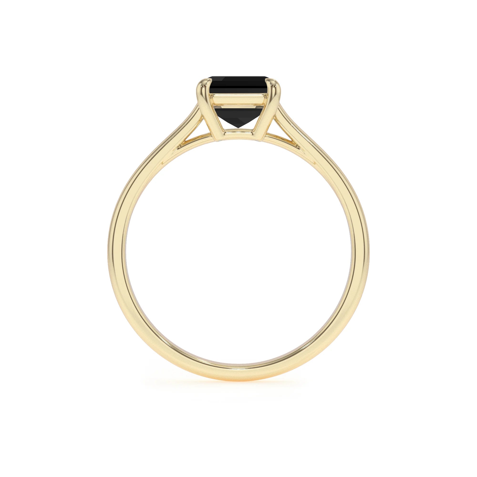 natural black-onyx emerald cut solitaire rings in yellow gold