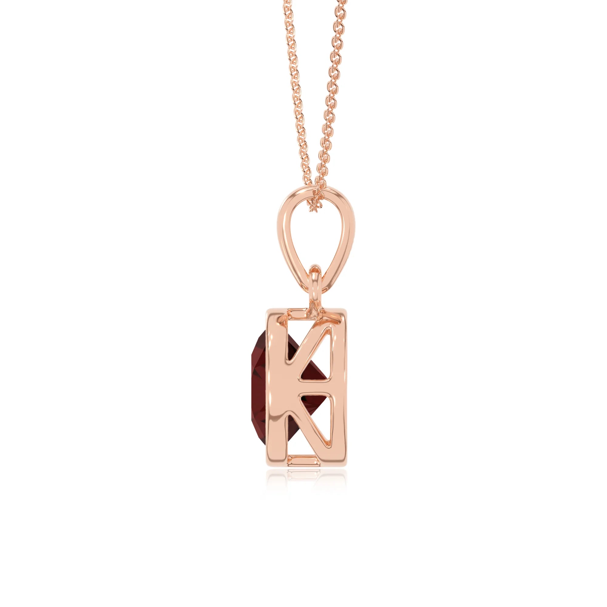 natural garnet round solitaire necklaces in rose gold