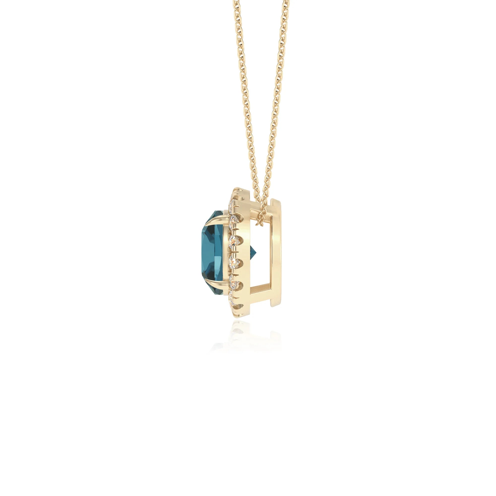 natural london blue topaz cushion solitaire necklaces in yellow gold