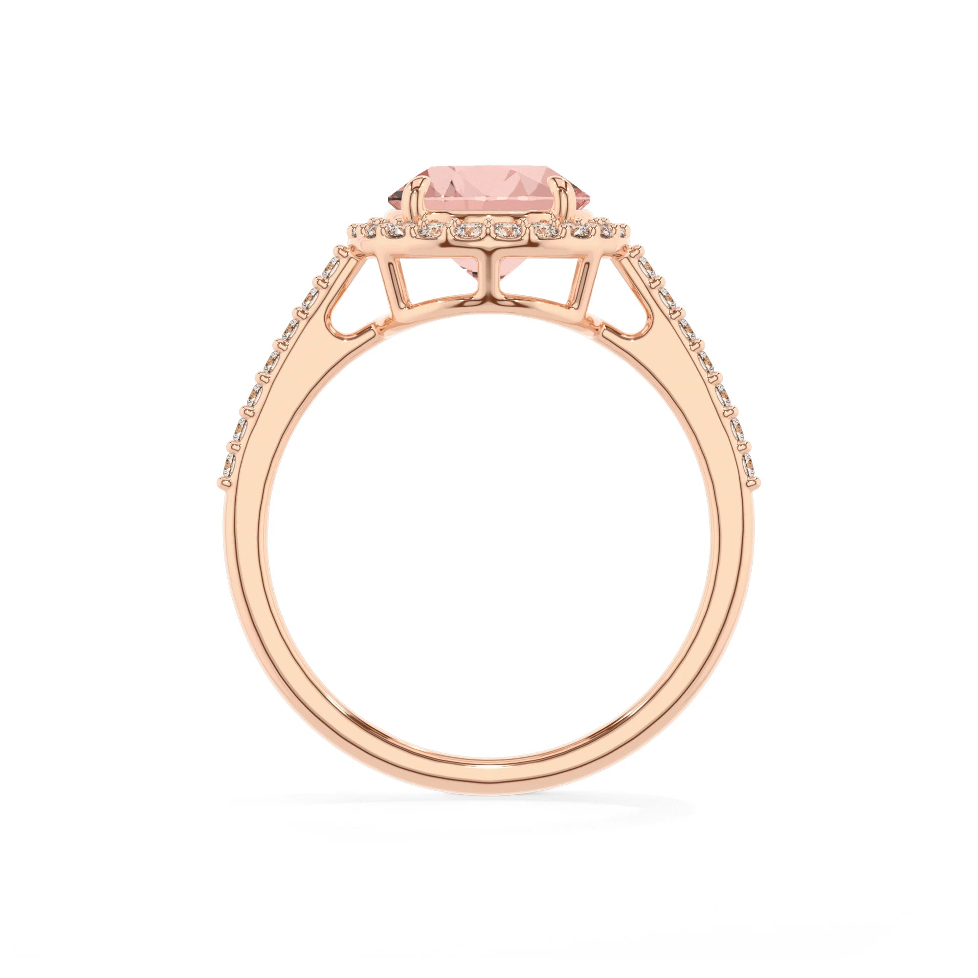 lab grown morganite round solitaire rings in rose gold