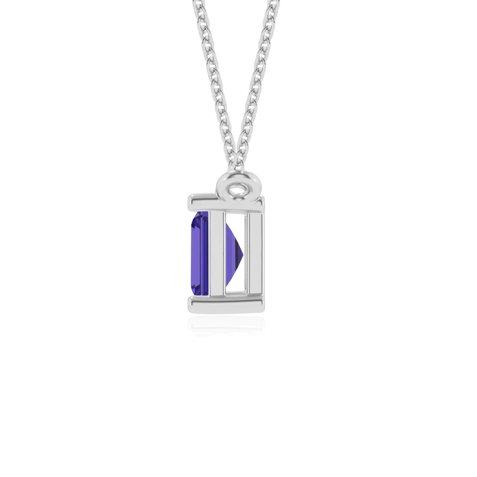 lab grown tanzanite emerald cut solitaire necklaces in sterling silver
