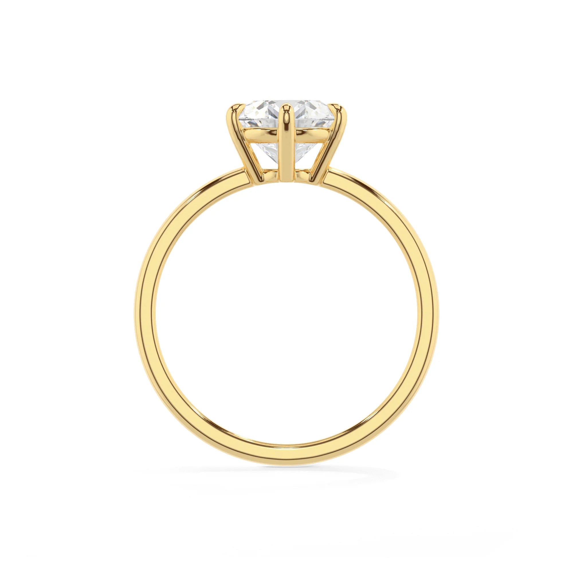lab grown moissanite round solitaire rings in yellow gold