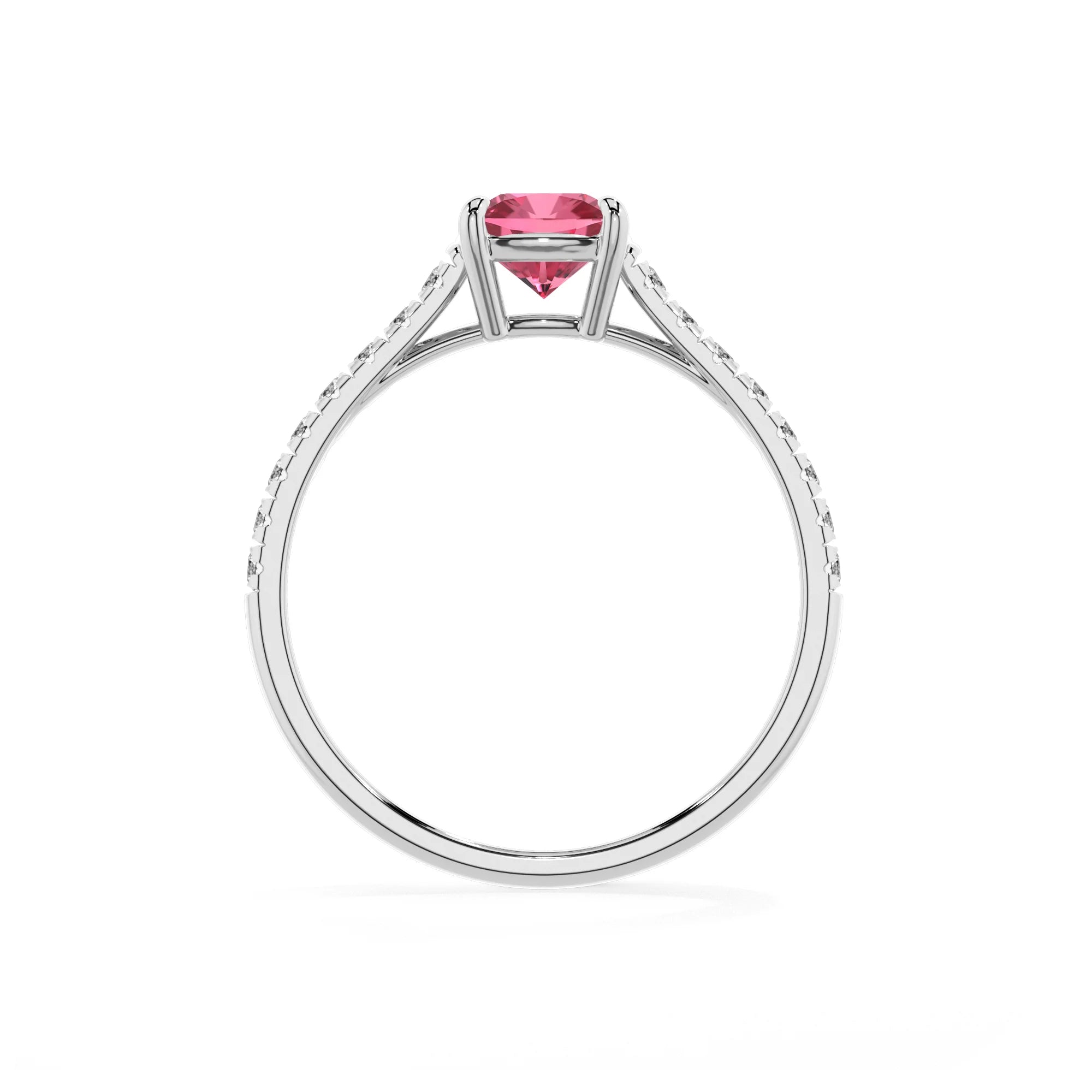 lab grown pink-tourmaline cushion half eternity solitaire engagement rings in platinum