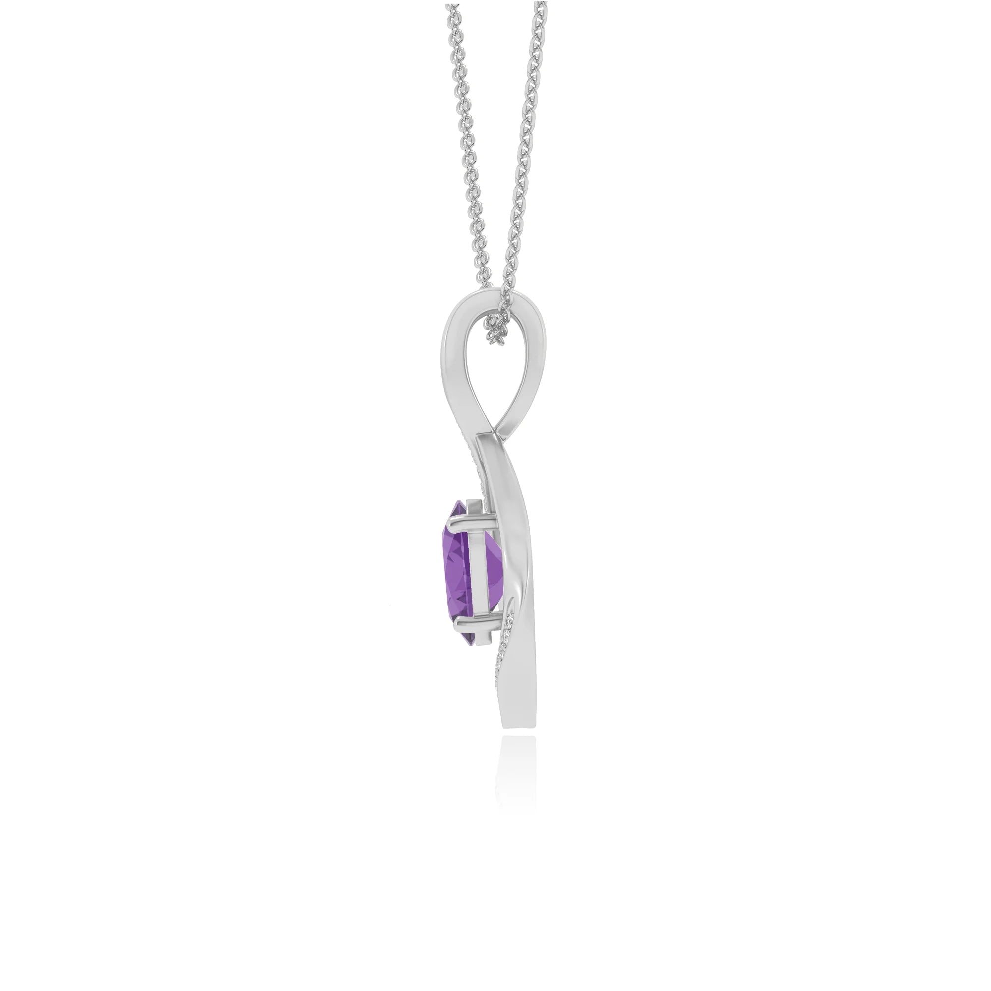 lab grown amethyst oval solitaire necklaces in white gold