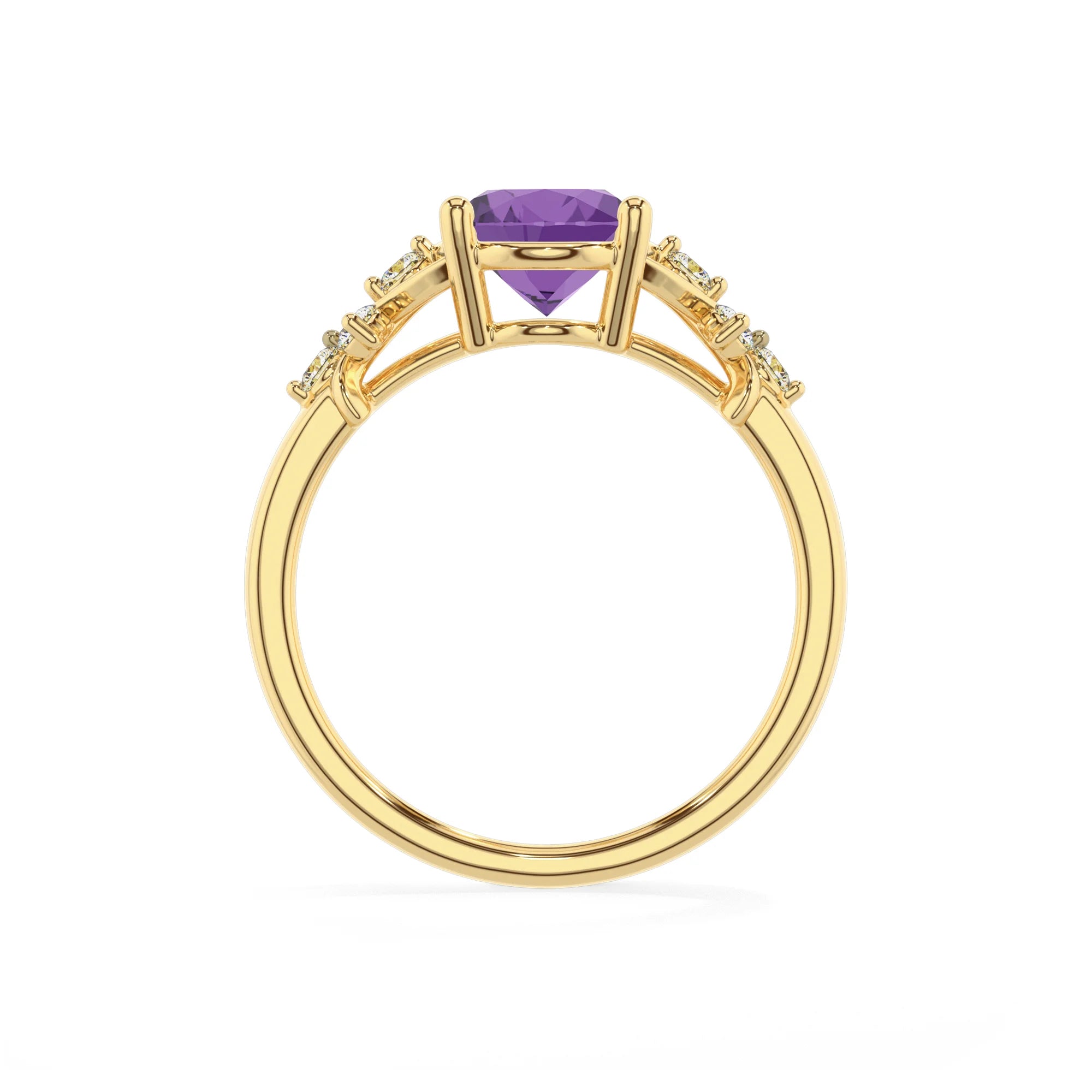 lab grown amethyst oval solitaire rings in yellow gold