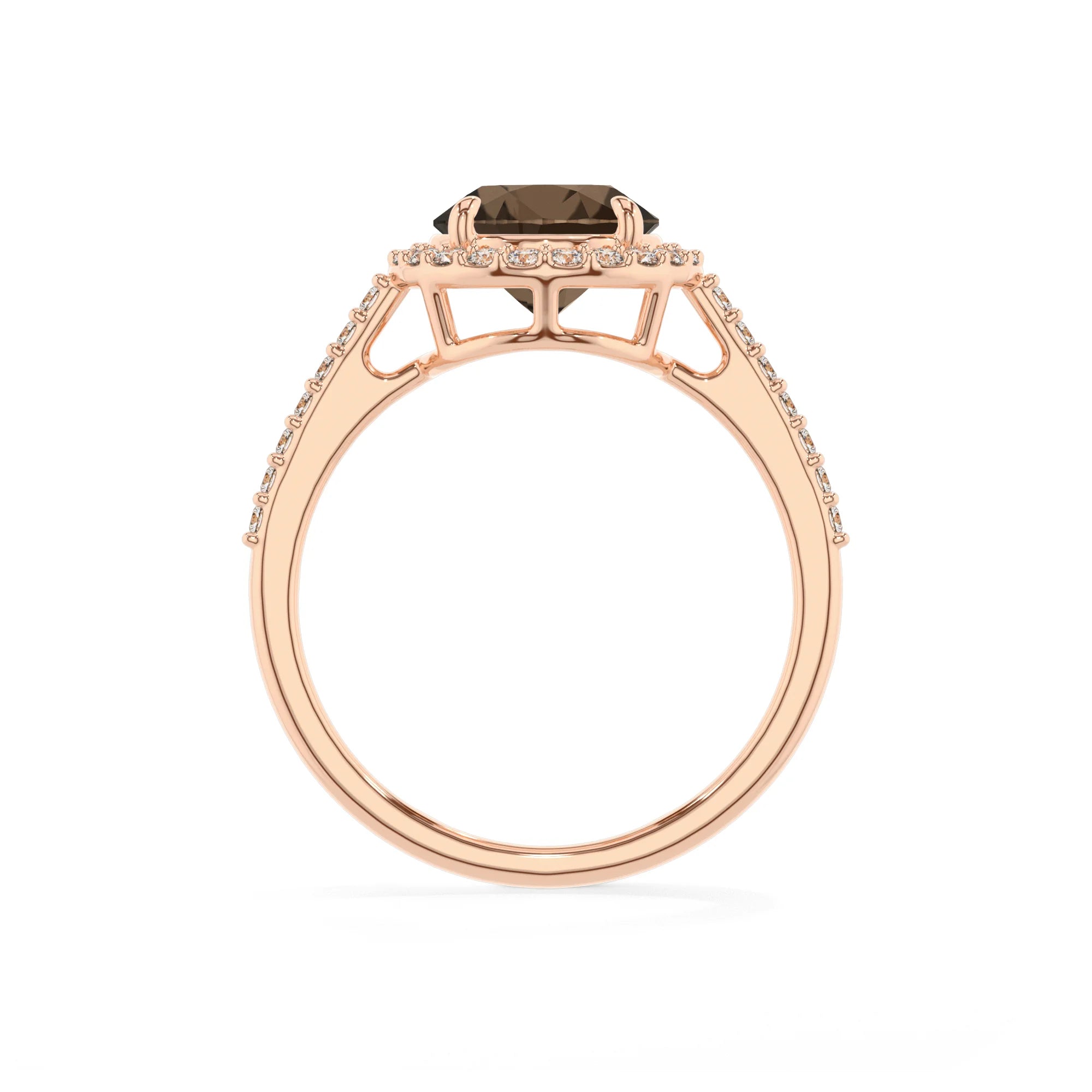 natural smoky-quartz round solitaire rings in rose gold