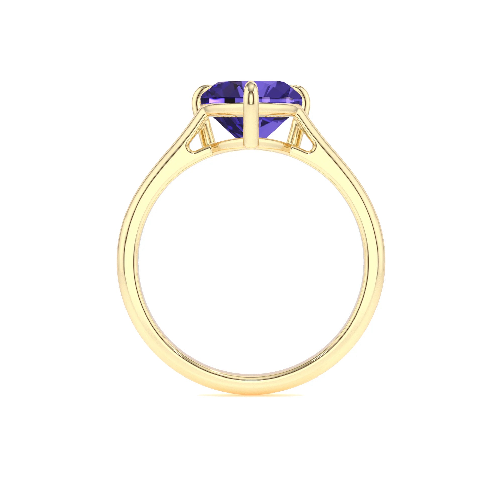 lab grown tanzanite heart solitaire rings in yellow gold