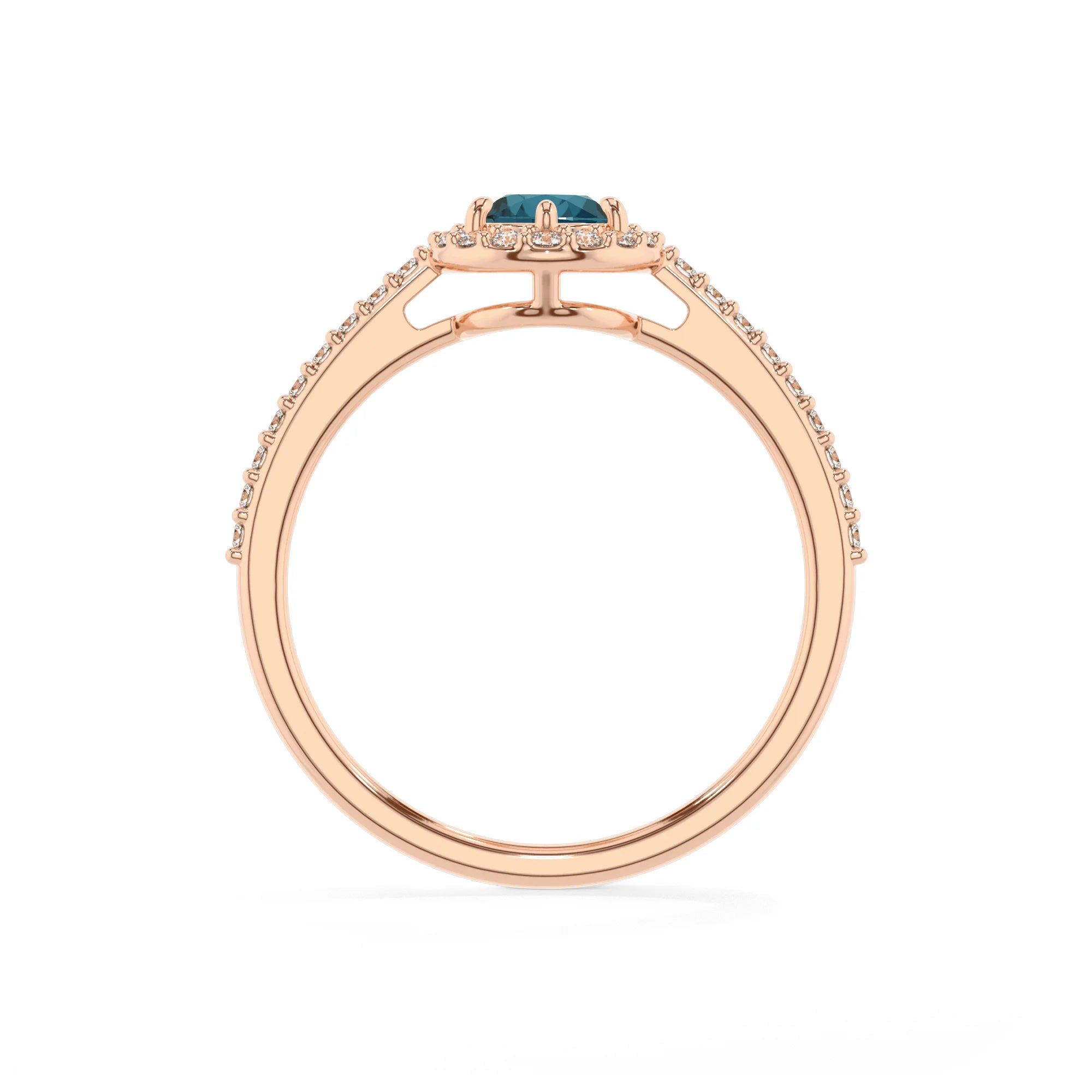 natural london-blue-topaz pear solitaire rings in rose gold