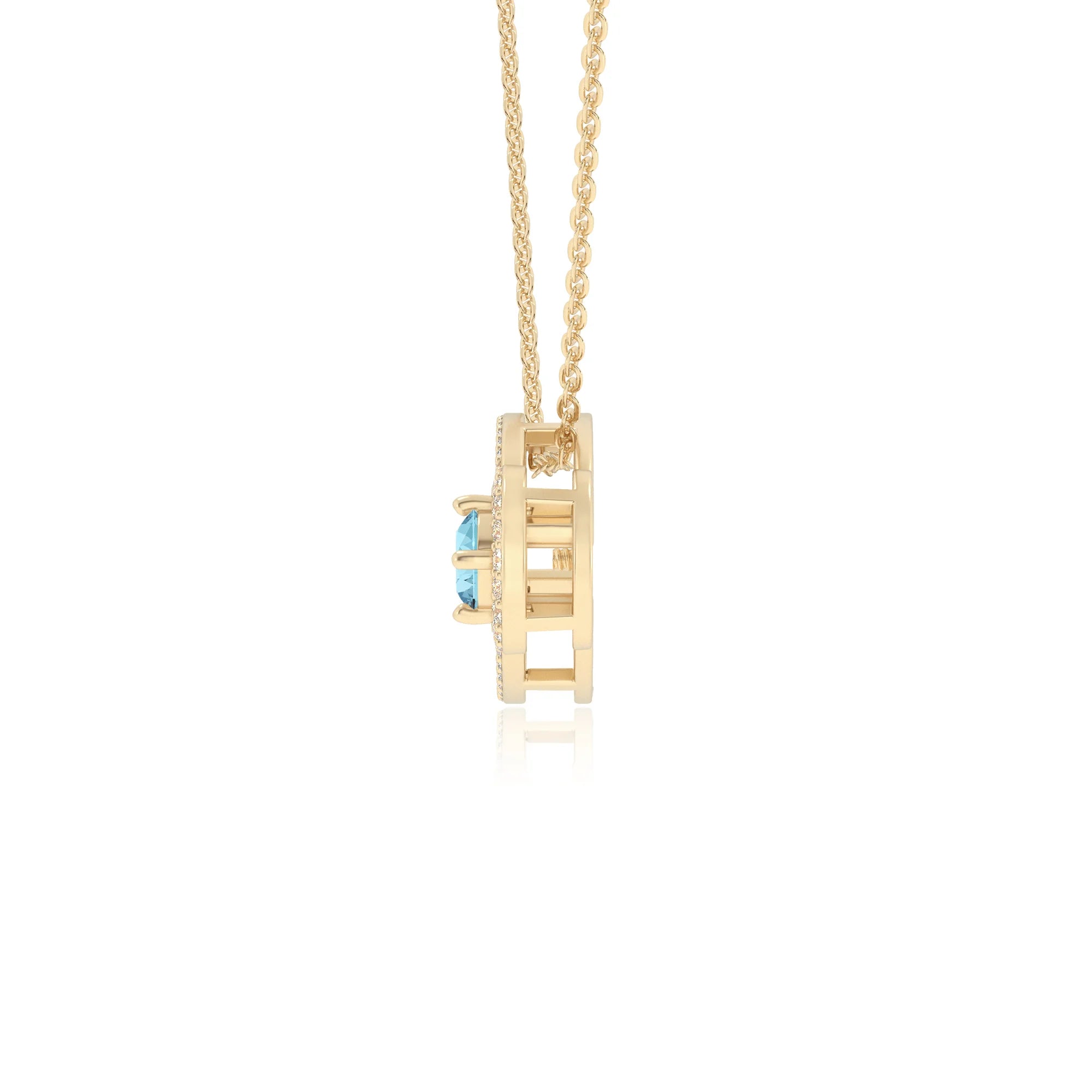 lab grown aquamarine round solitaire necklaces in yellow gold