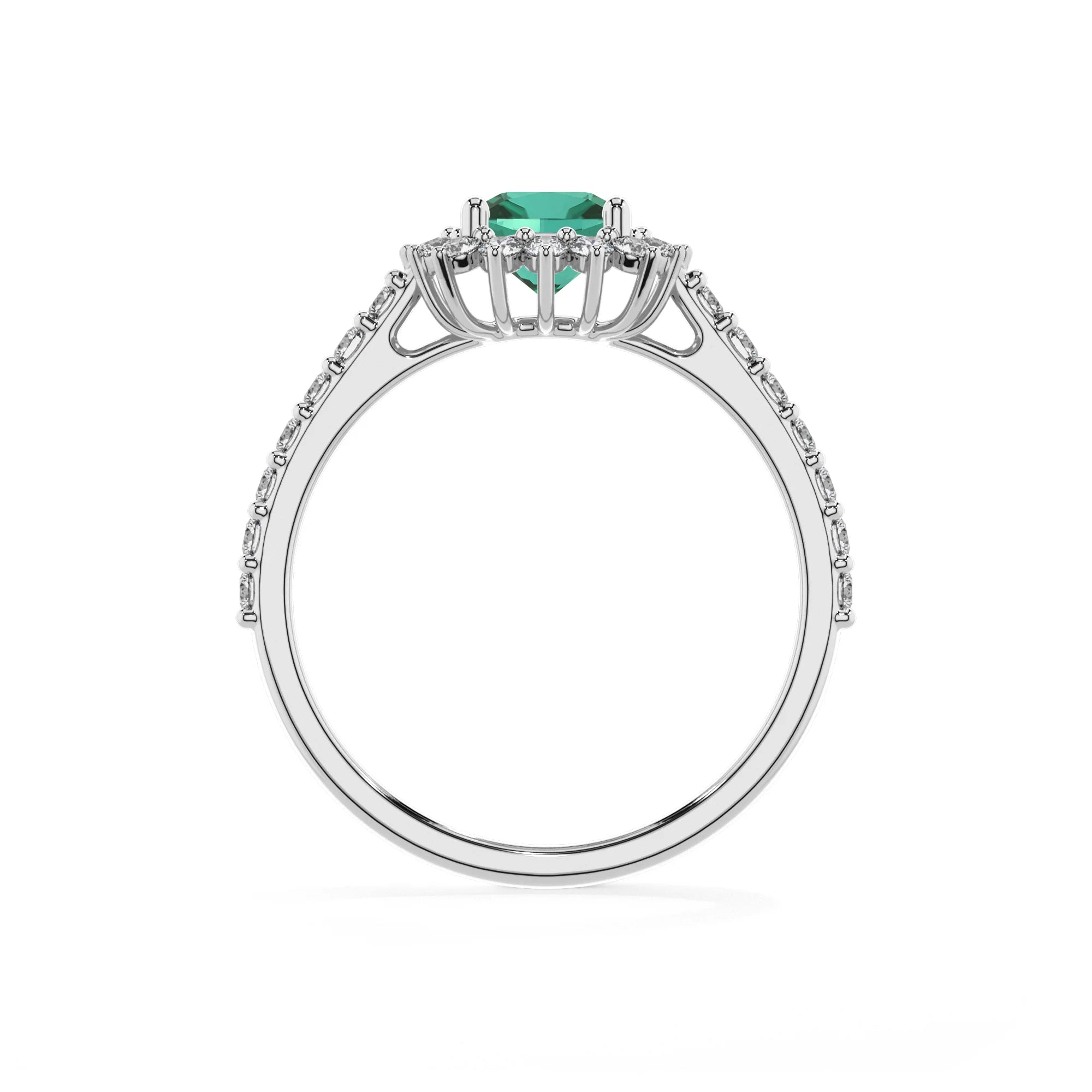 lab grown emerald cushion solitaire rings in sterling silver