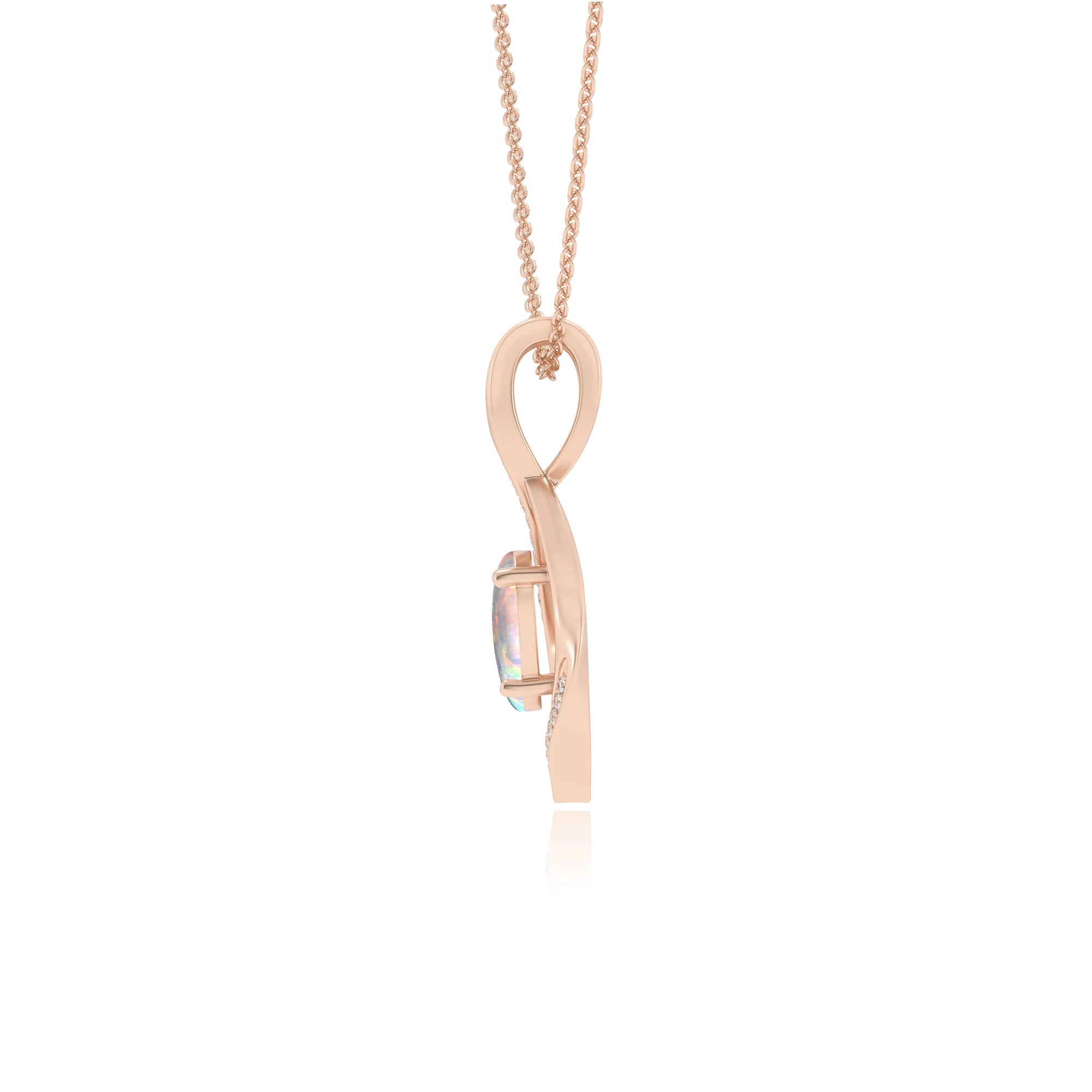 lab grown opal oval solitaire necklaces in rose gold