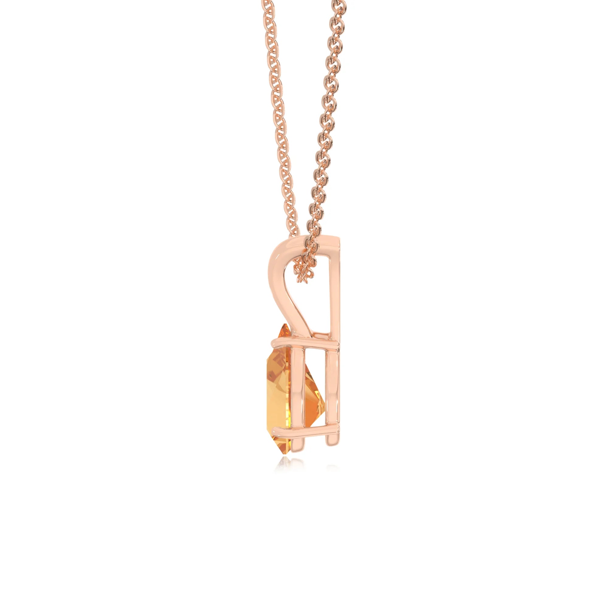 lab grown citrine pear solitaire v-bale necklaces in rose gold