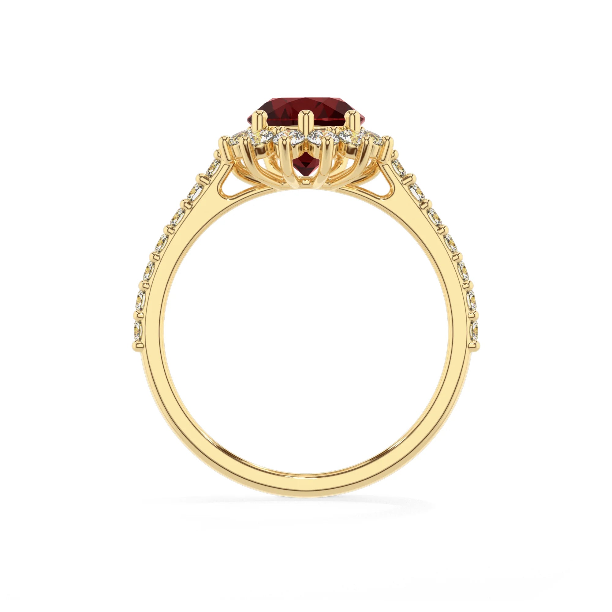 natural garnet pear solitaire rings in yellow gold