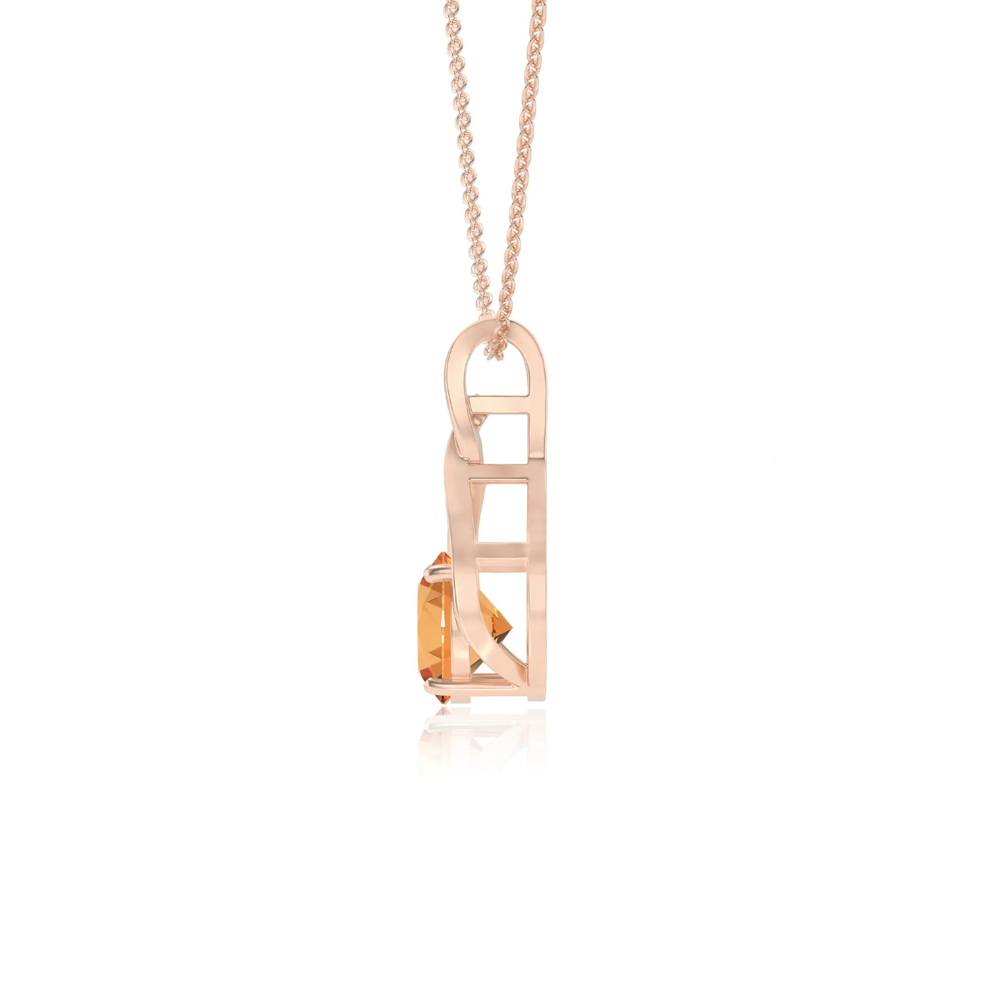 lab grown citrine round solitaire necklaces in rose gold